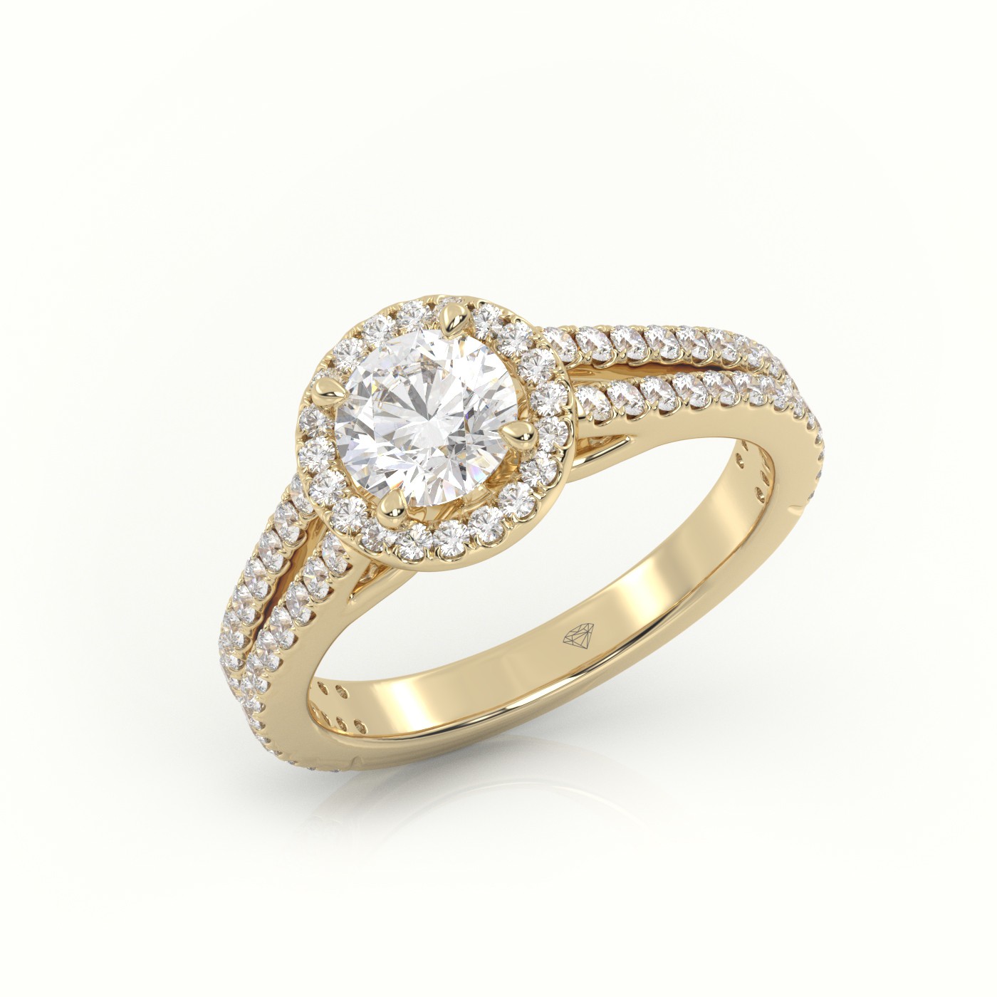 10K YELLOW GOLD ROUND CUT DIAMOND 4 PRONGS HALO SETTING VINTAGE ENGAGEMENT RING