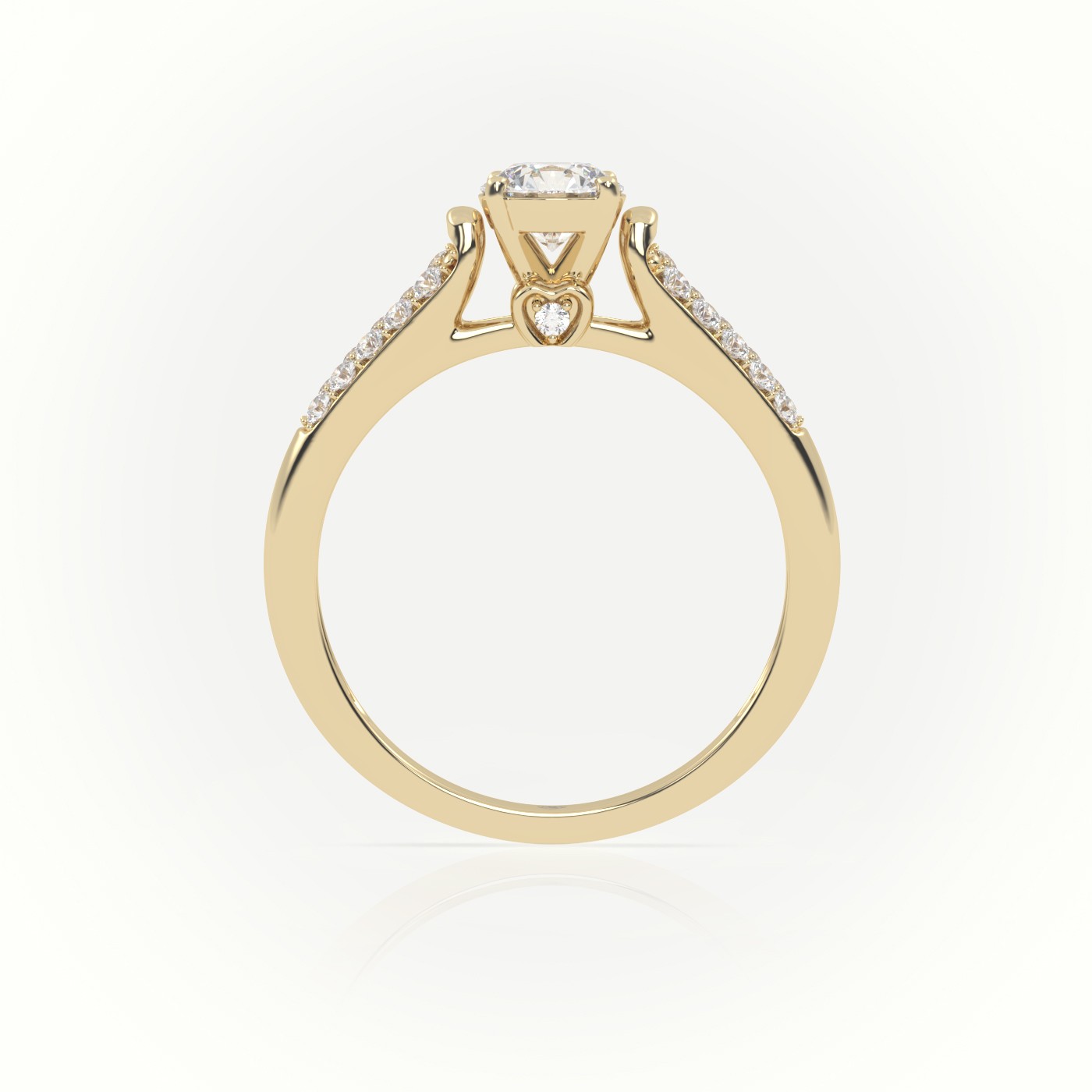 10K YELLOW GOLD ROUND CUT DIAMOND 4 PRONGS DOUBLE PAVE SETTING ENGAGEMENT RING