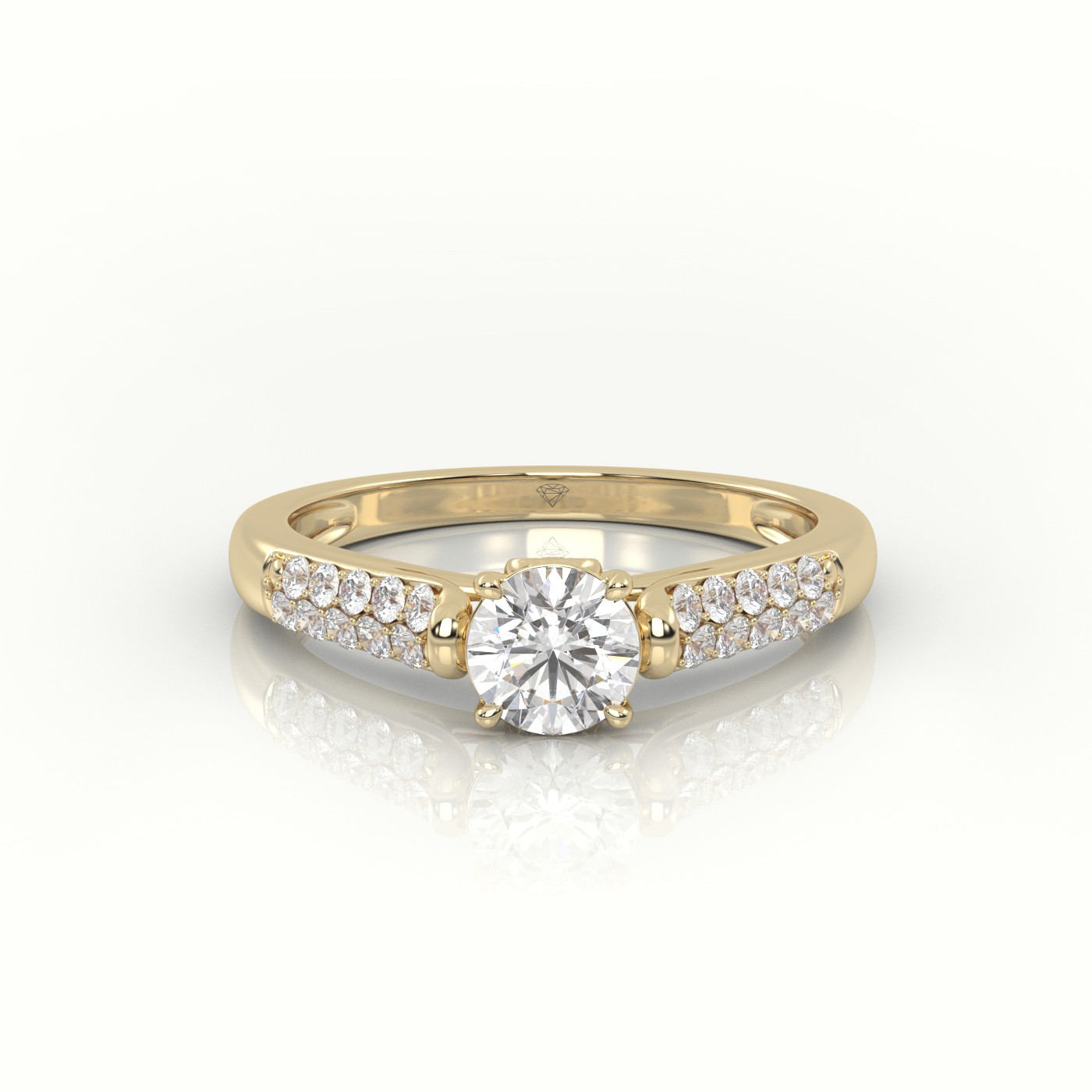 10K YELLOW GOLD ROUND CUT DIAMOND 4 PRONGS DOUBLE PAVE SETTING ENGAGEMENT RING