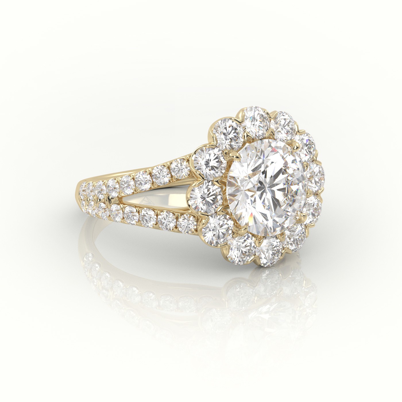 10K YELLOW GOLD ROUND CUT DIAMOND 4 PRONGS HALO VINTAGE SETTING ENGAGEMENT RING