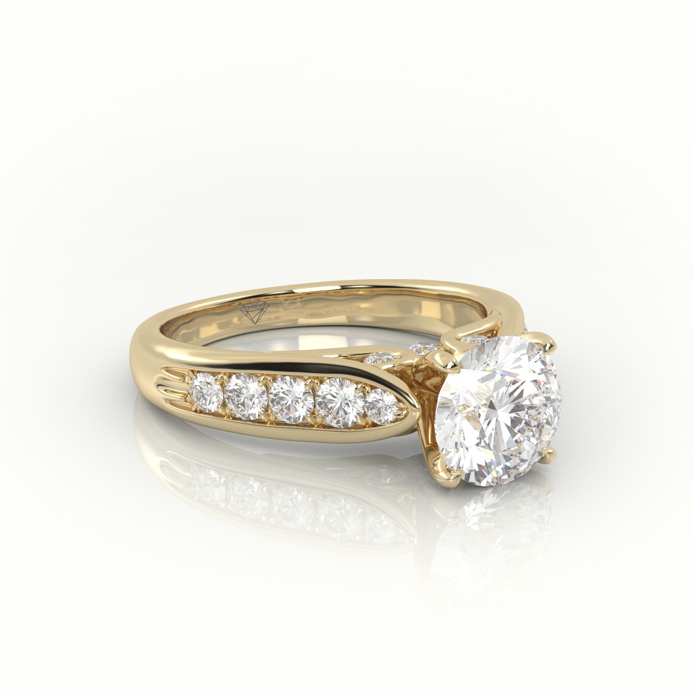 10K YELLOW GOLD ROUND CUT DIAMOND 4 PRONGS CHANNEL SETTING ENGAGEMENT RING