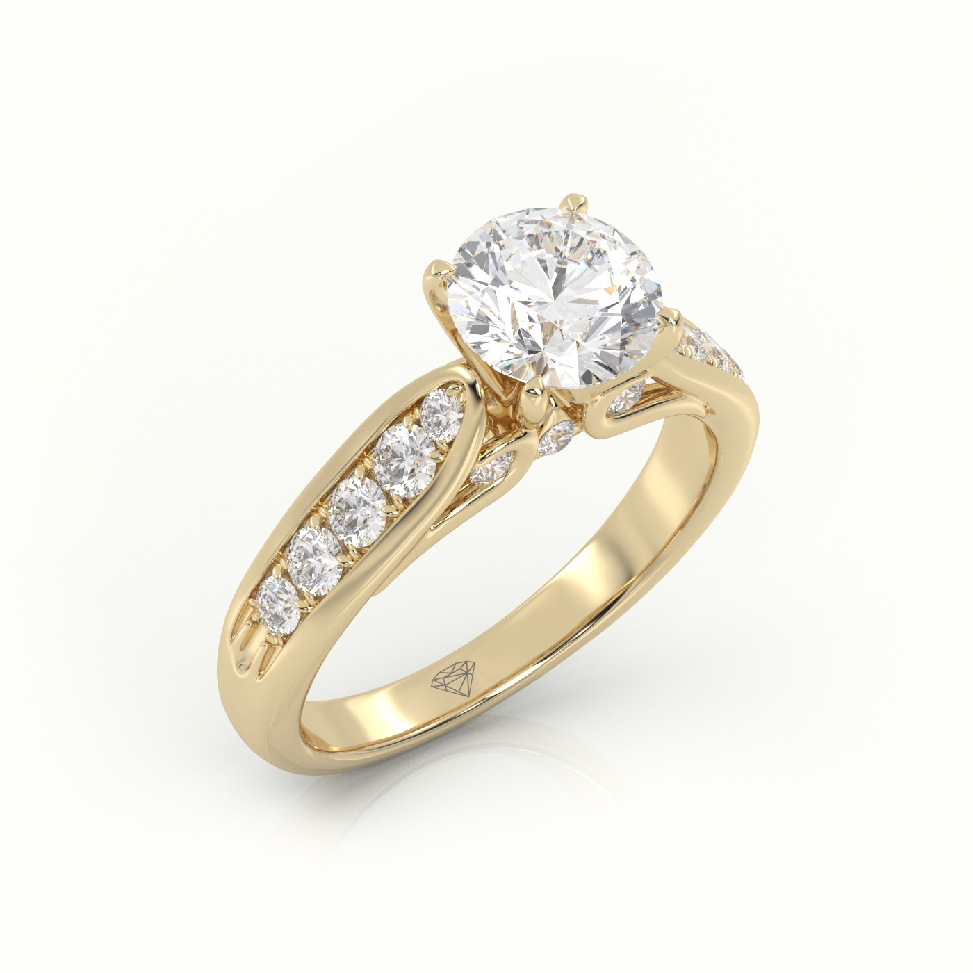 10K YELLOW GOLD ROUND CUT DIAMOND 4 PRONGS CHANNEL SETTING ENGAGEMENT RING