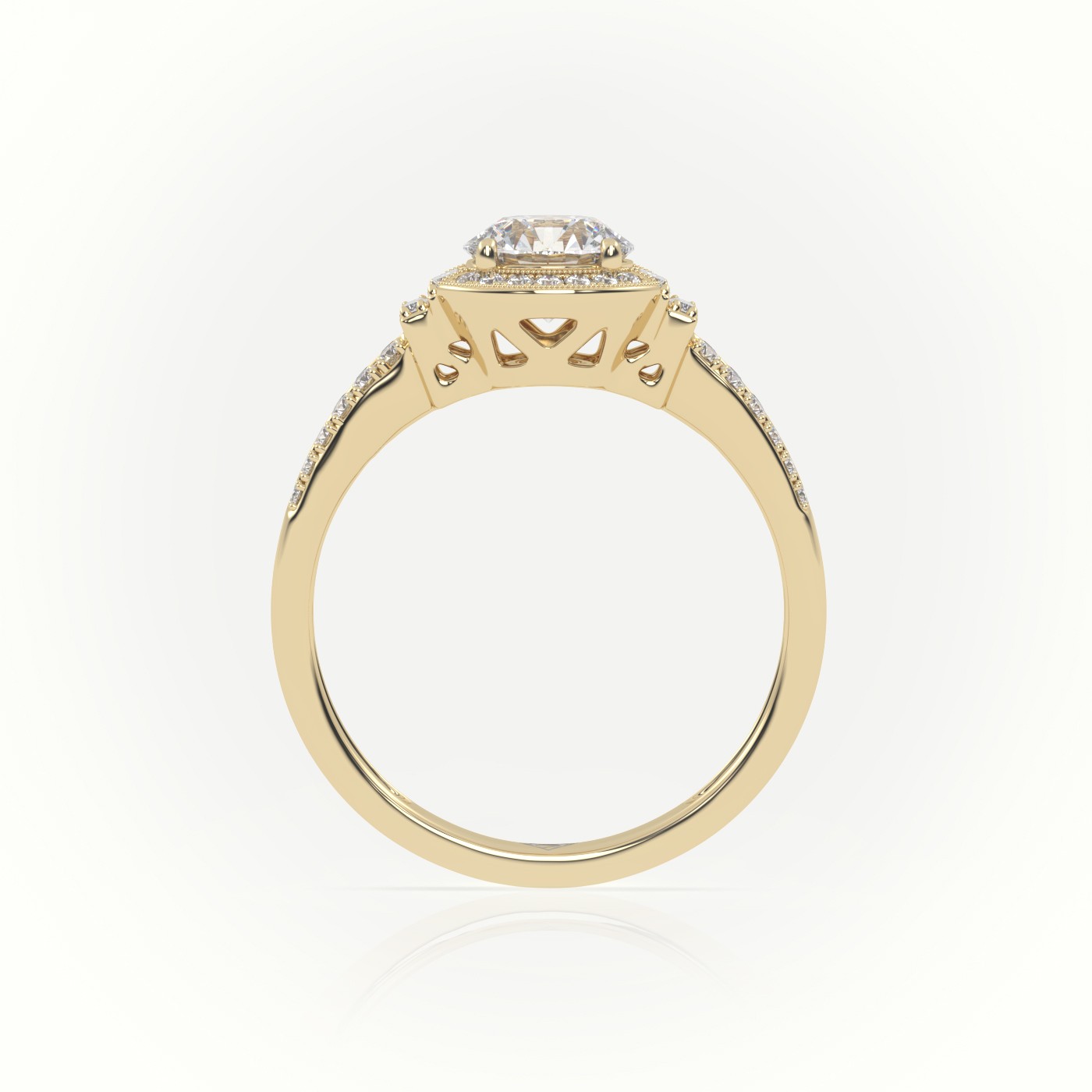 10K YELLOW GOLD ROUND CUT DIAMOND DESIGNER MILGRAIN SETTING ENGAGEMENT RING
