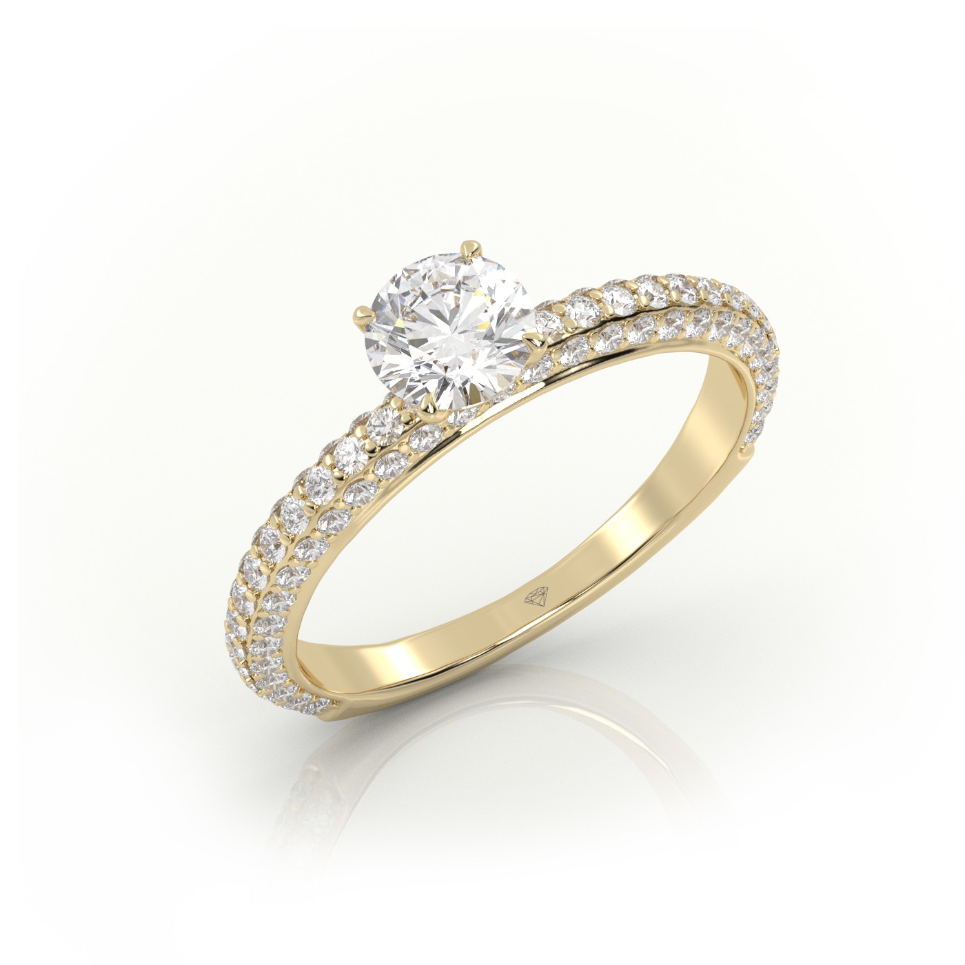 10K YELLOW GOLD ROUND CUT 4 PRONGS PAVE SET ENGAGEMENT RING
