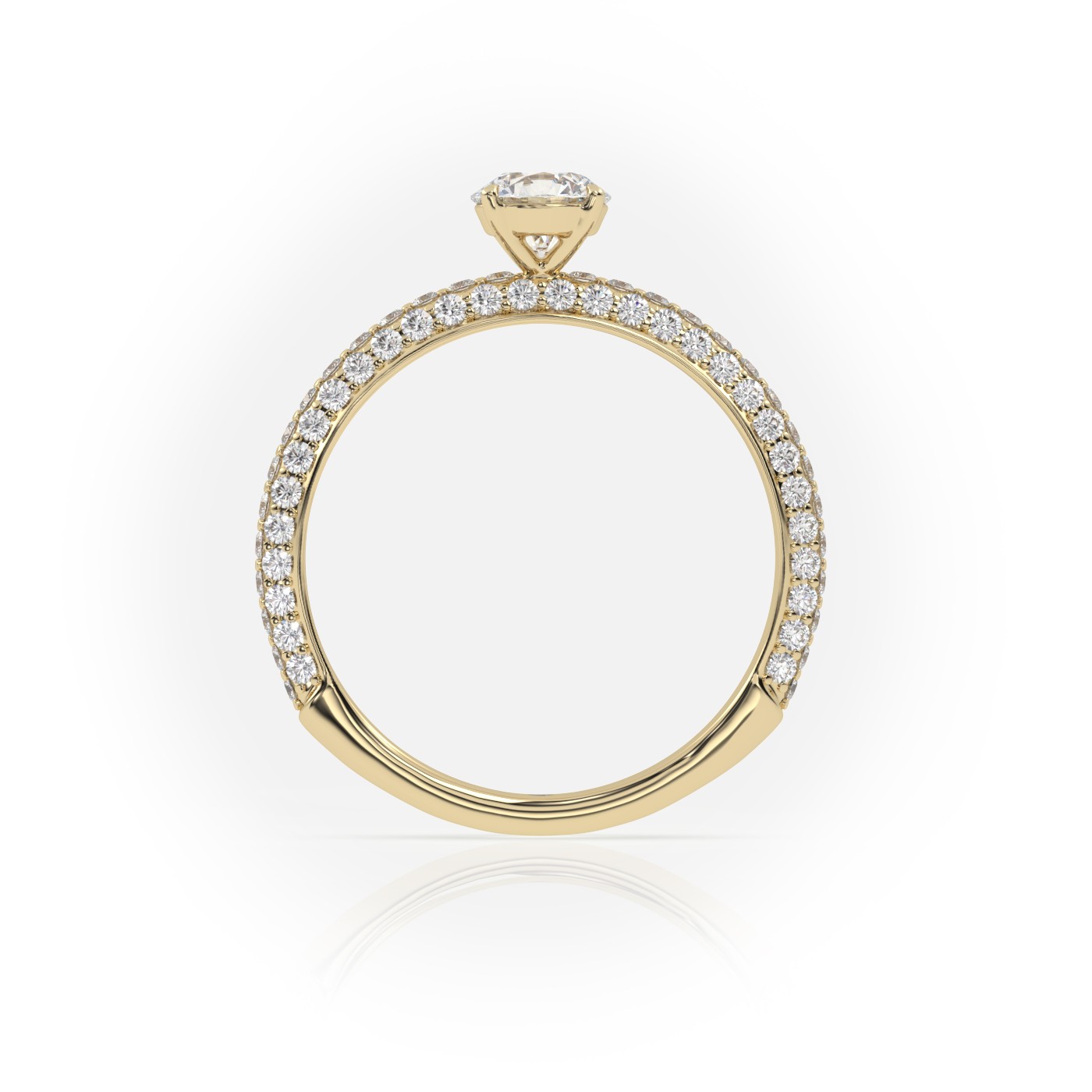 10K YELLOW GOLD ROUND CUT 4 PRONGS PAVE SET ENGAGEMENT RING