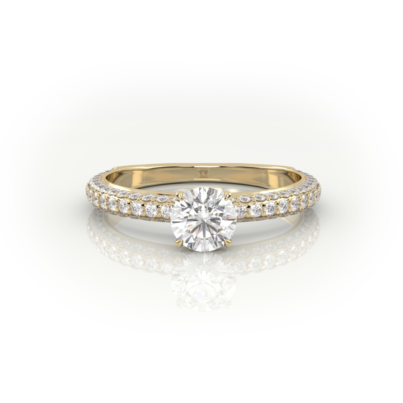 10K YELLOW GOLD ROUND CUT 4 PRONGS PAVE SET ENGAGEMENT RING