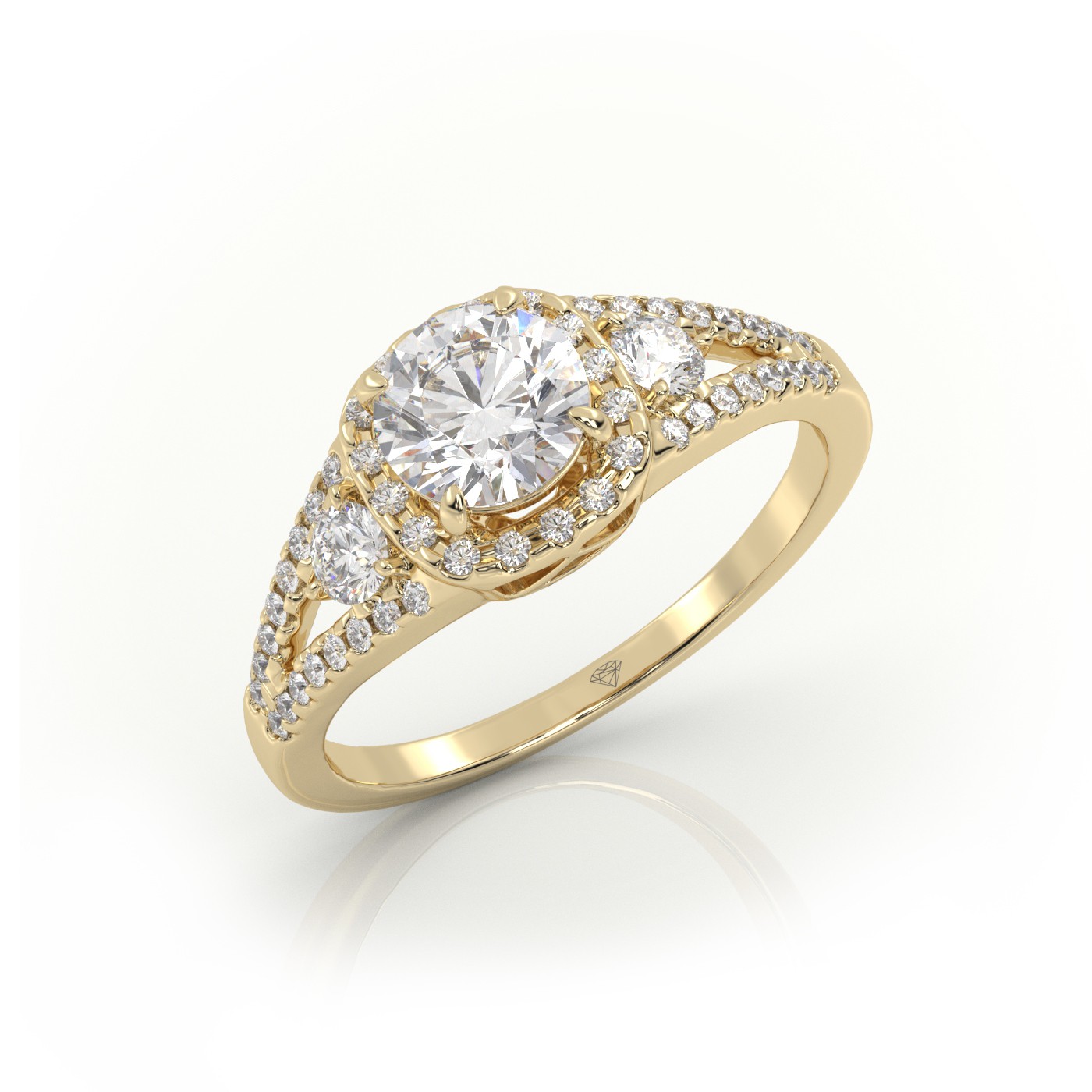 10K YELLOW GOLD ROUND CUT 4 PRONGS HALO SCALLOP VINTAGE SET ENGAGEMENT RING