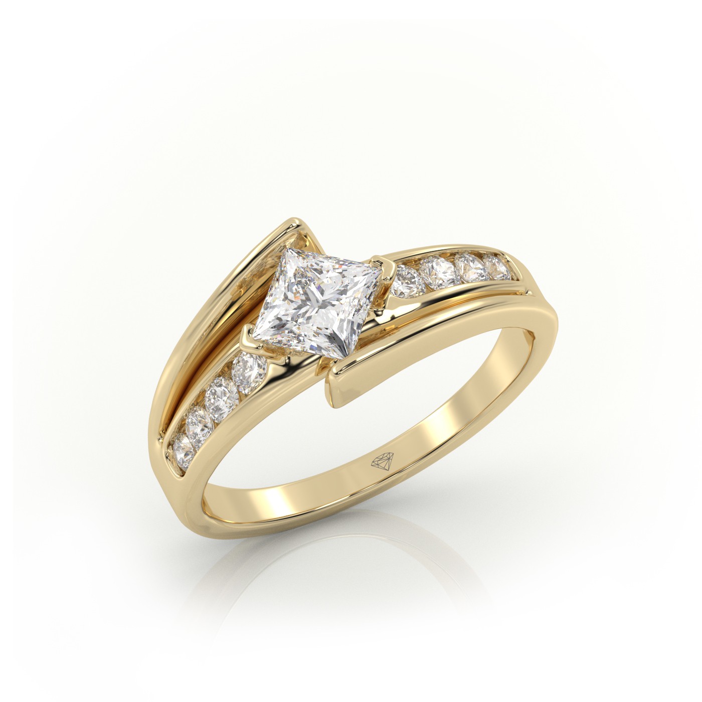 10K YELLOW GOLD PRINCESS CUT 2 PRONGS DESIGNER ENGAGEMENT RING