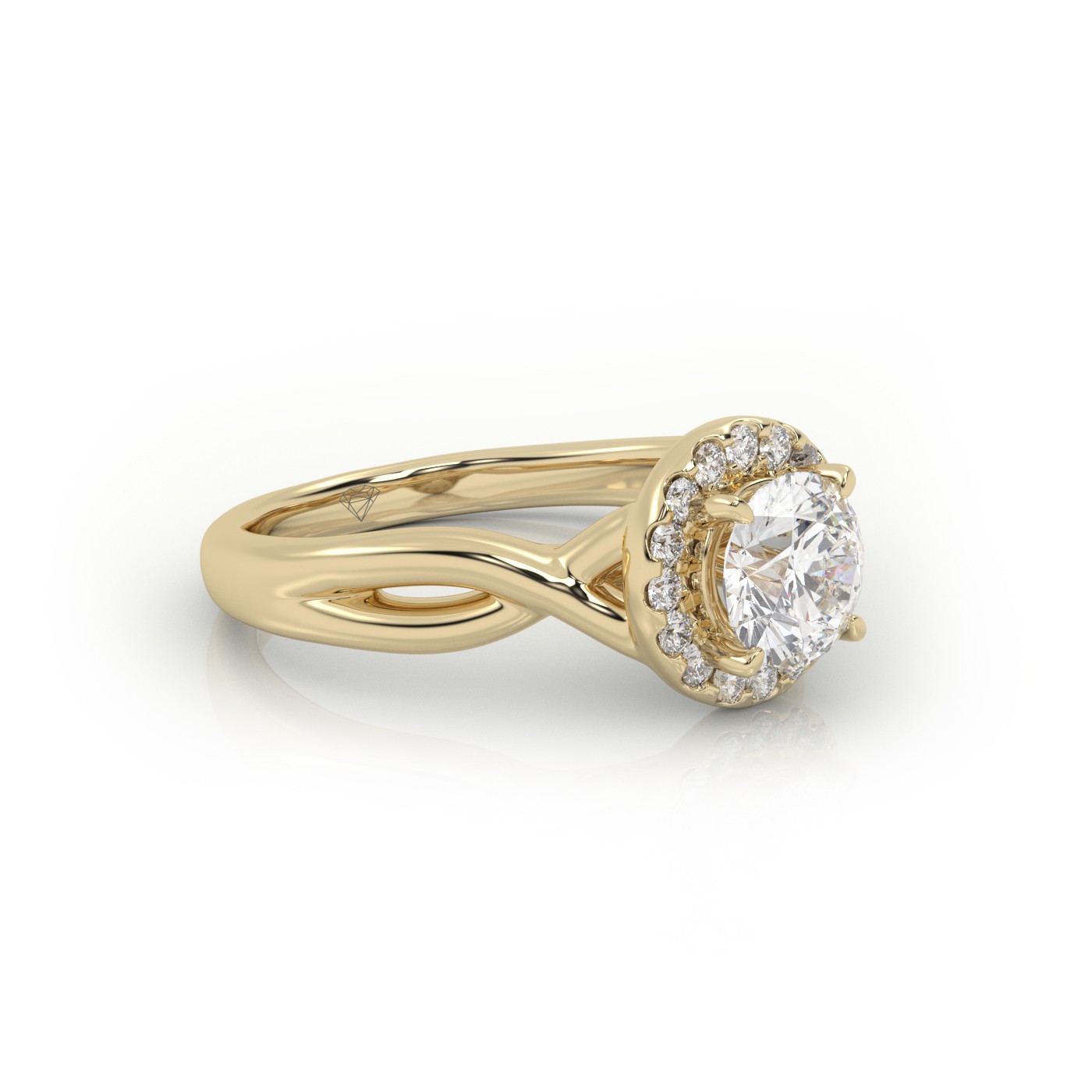 10K YELLOW GOLD ROUND CUT 4 PRONGS HALO TWISTED DESIGNER ENGAGEMENT RING