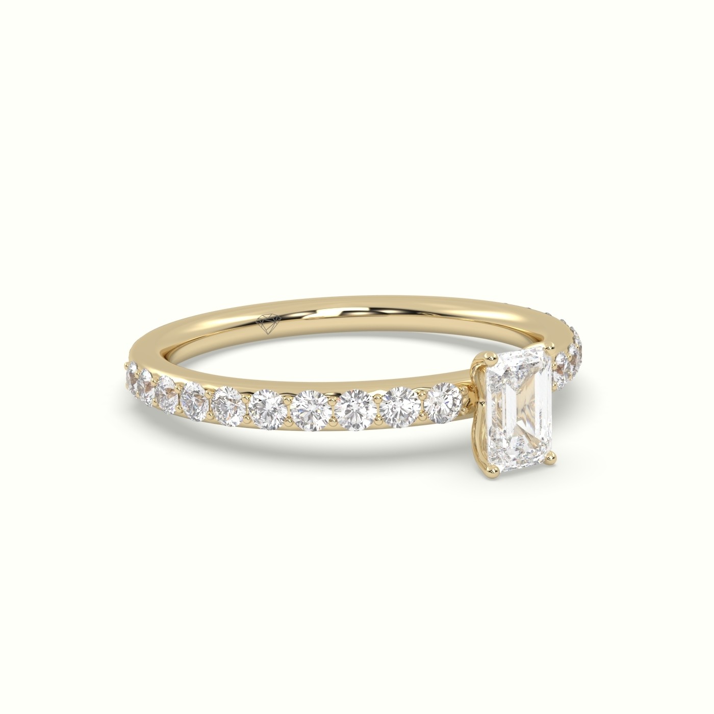 10K YELLOW GOLD RADIANT DIAMOND ENGAGEMENT RING SET WITH 4 PRONG & SIDE STONES SET IN PAVE STYLE