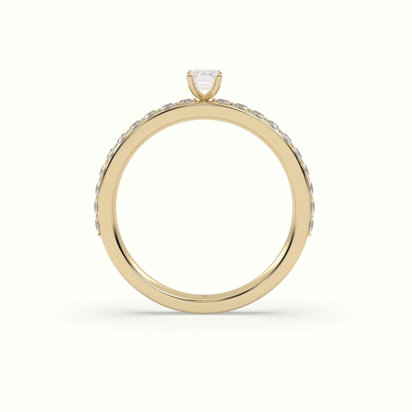 10K YELLOW GOLD RADIANT DIAMOND ENGAGEMENT RING SET WITH 4 PRONG & SIDE STONES SET IN PAVE STYLE