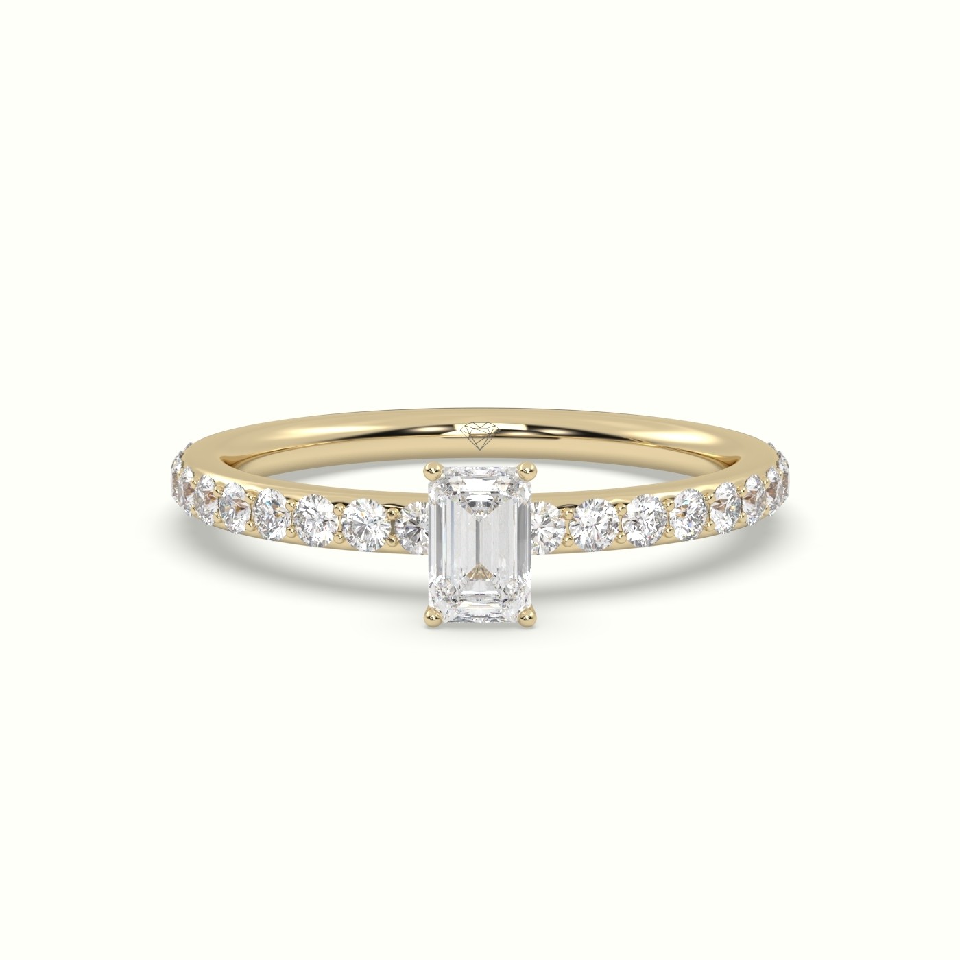 10K YELLOW GOLD RADIANT DIAMOND ENGAGEMENT RING SET WITH 4 PRONG & SIDE STONES SET IN PAVE STYLE