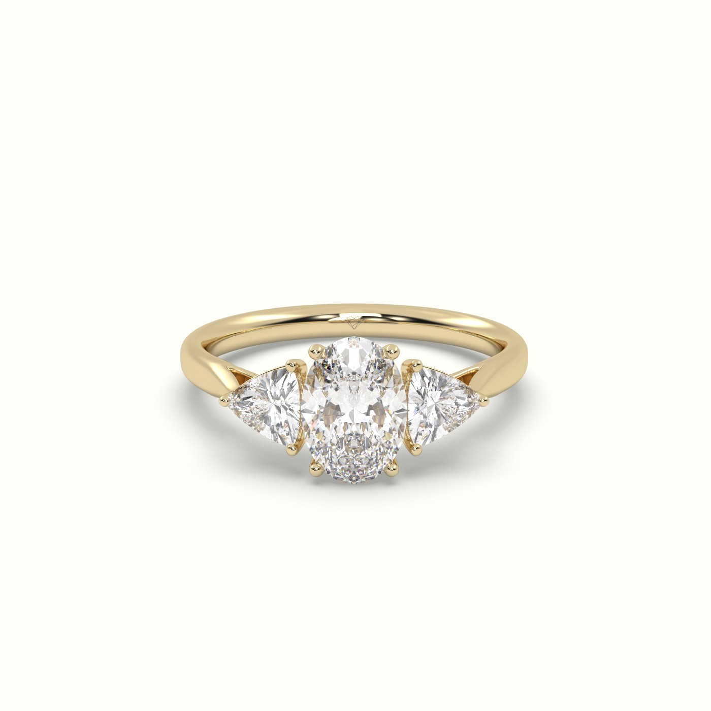 10K YELLOW GOLD Oval & Triangle Diamond Trilogy Ring