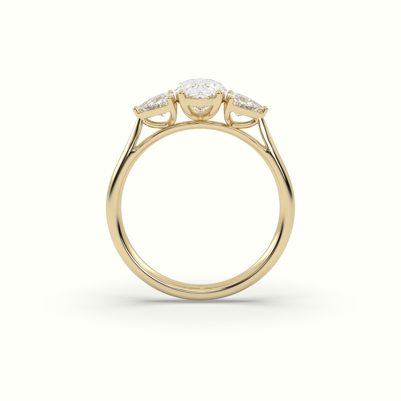 10K YELLOW GOLD Oval & Triangle Diamond Trilogy Ring