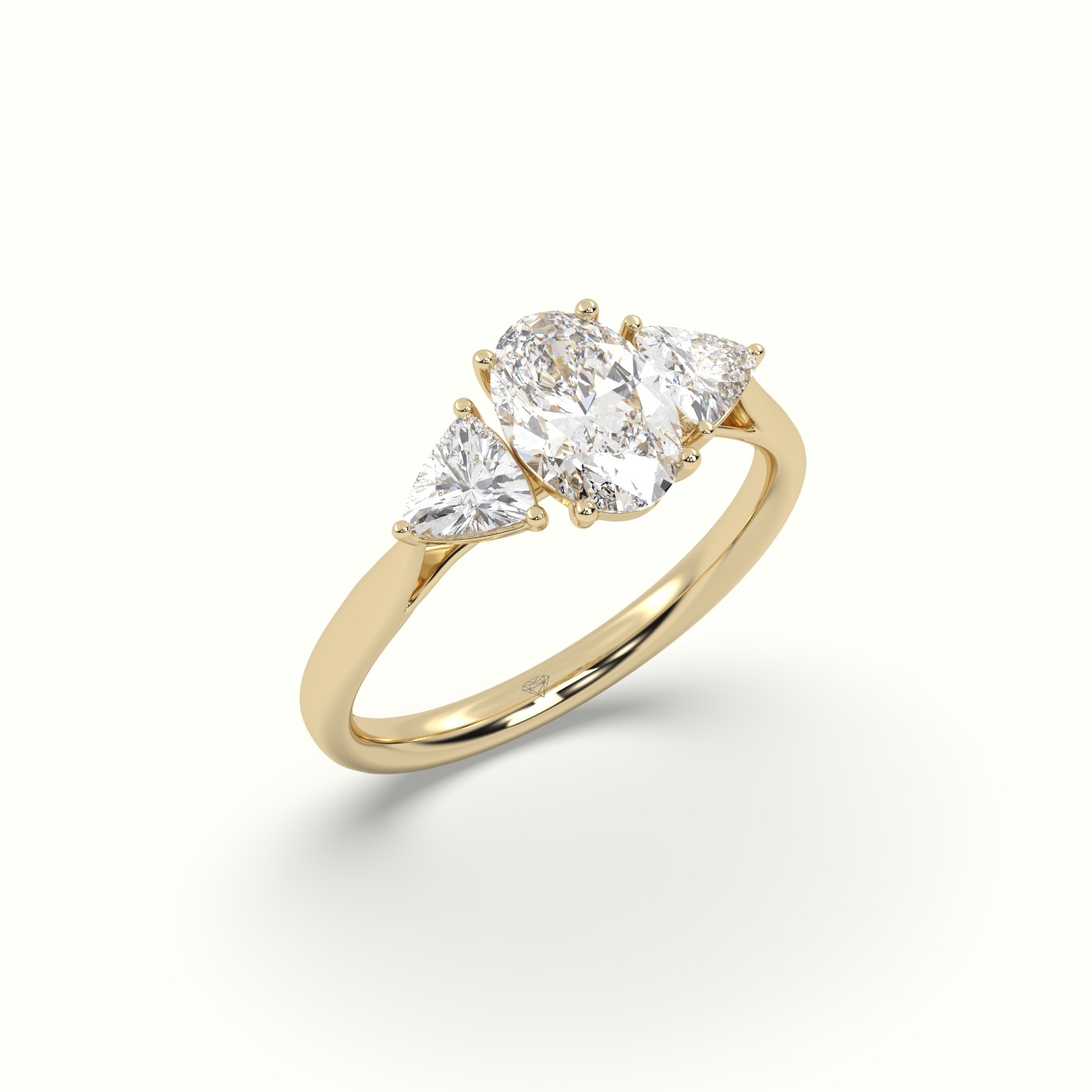 10K YELLOW GOLD Oval & Triangle Diamond Trilogy Ring