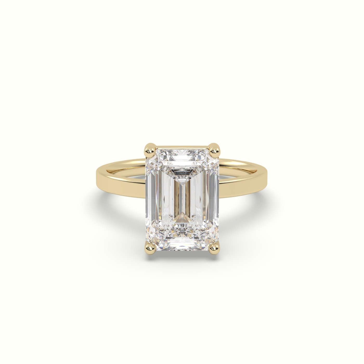 10K YELLOW GOLD Emerald Cut Diamond Solitaire Plain Band
