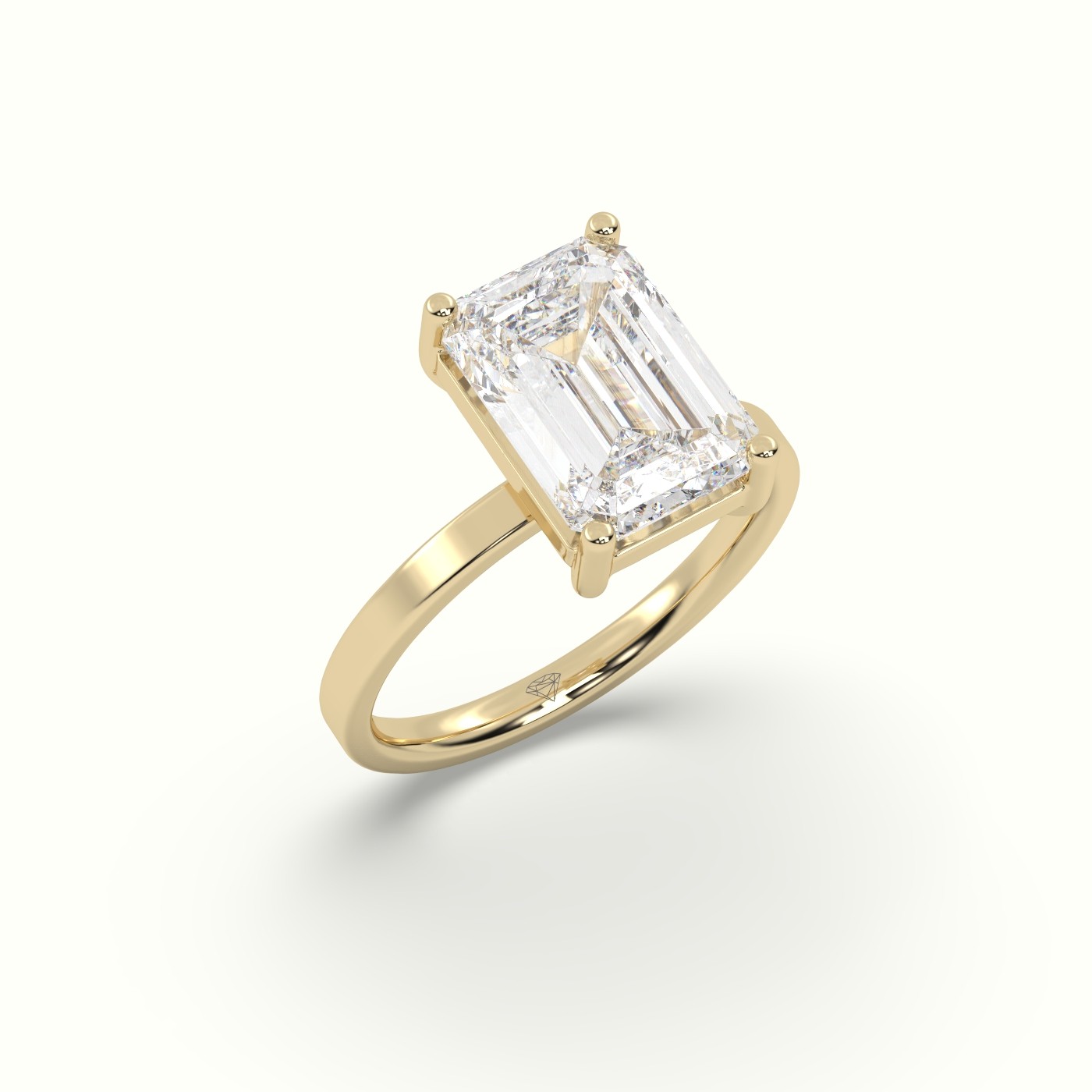 10K YELLOW GOLD Emerald Cut Diamond Solitaire Plain Band