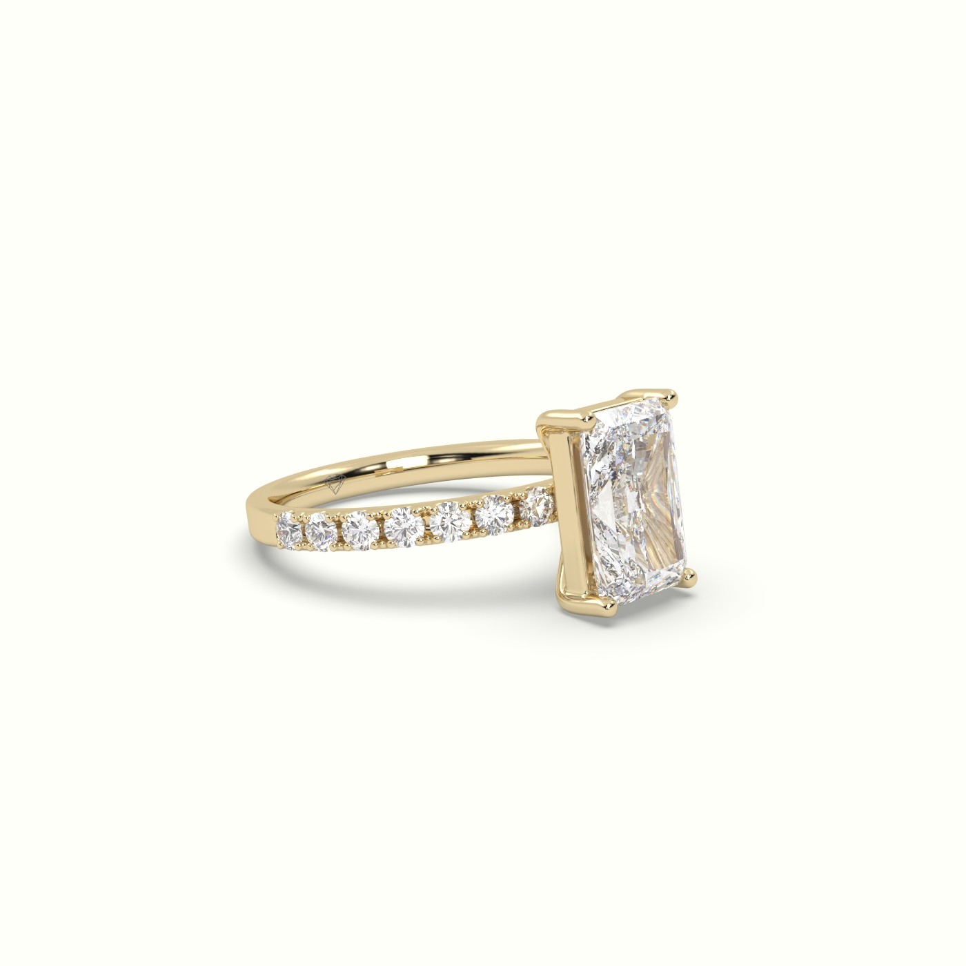 10K Yellow Gold Radiant Diamond 4 prongs Ring with Pave Accents