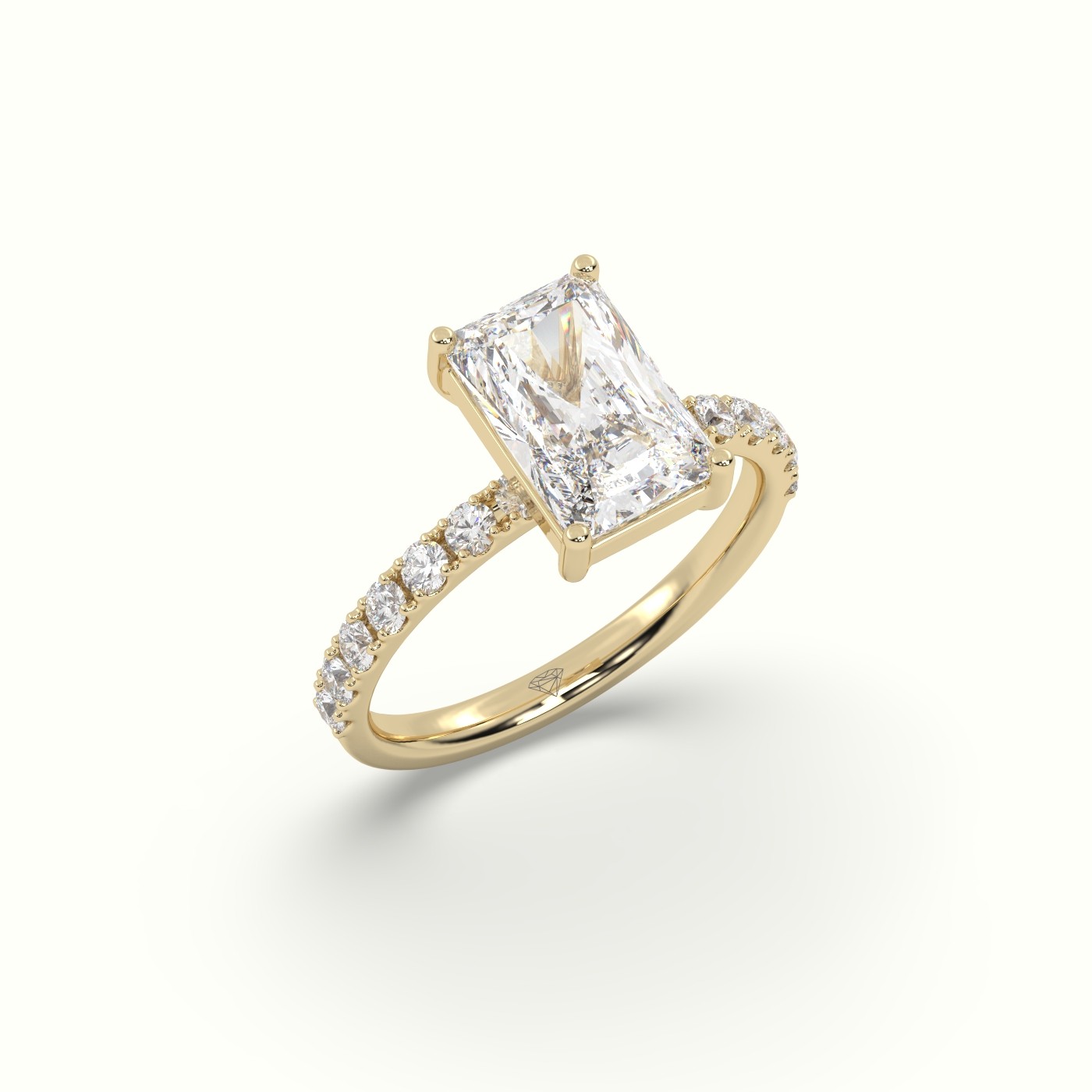 10K Yellow Gold Radiant Diamond 4 prongs Ring with Pave Accents