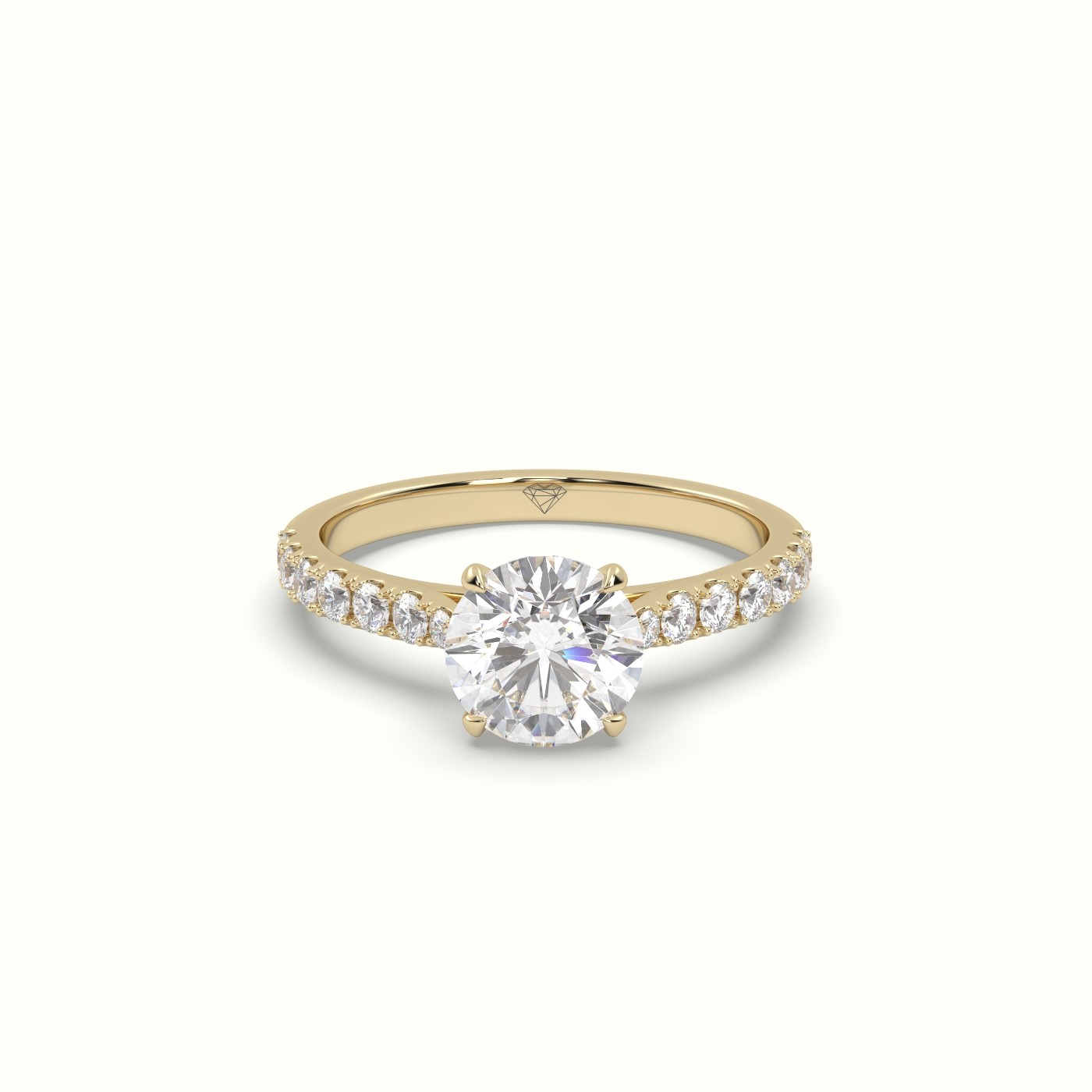 10K Yellow Gold Round Cut Diamond 4 round prongs Pave Band Ring