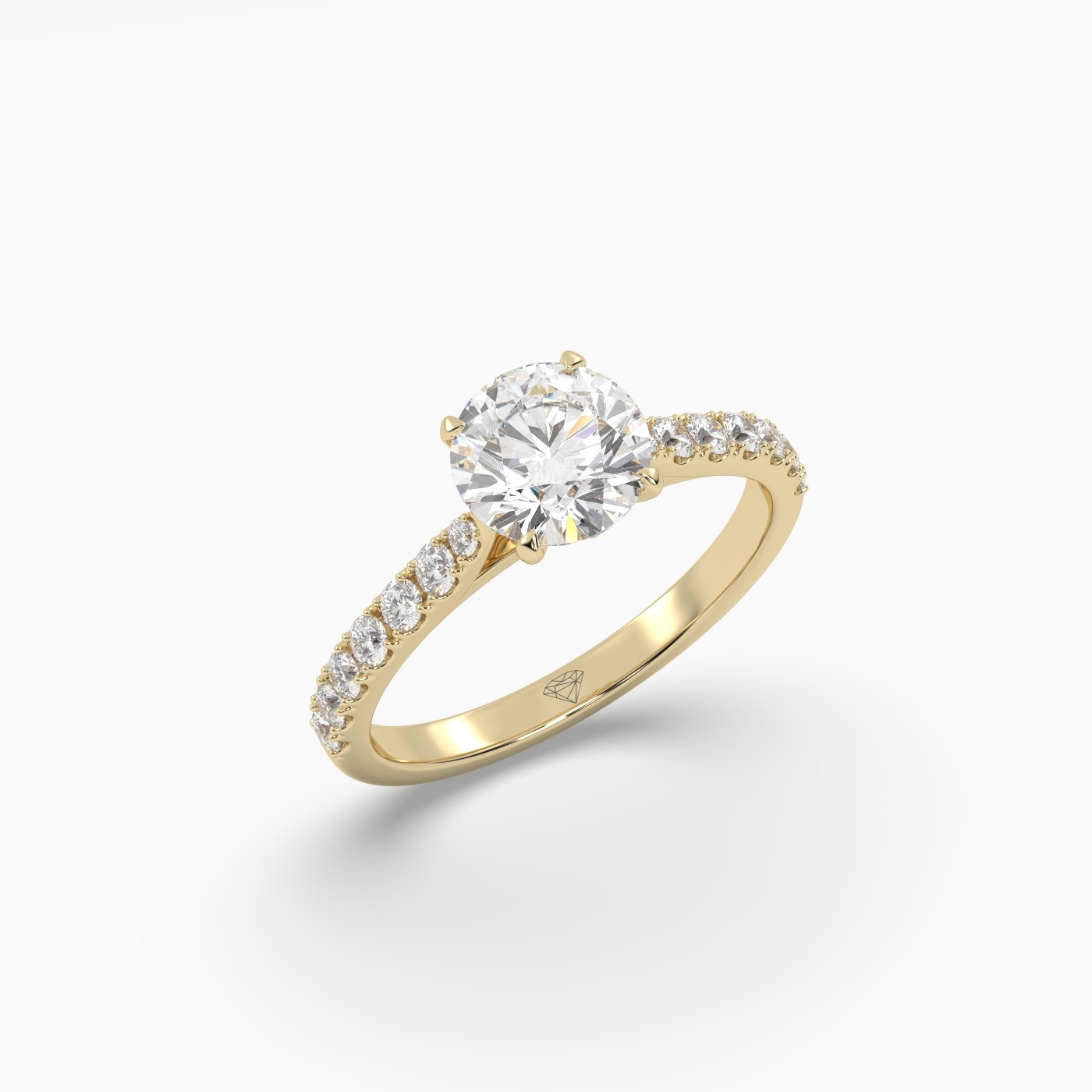 10K Yellow Gold Round Cut Diamond 4 round prongs Pave Band Ring