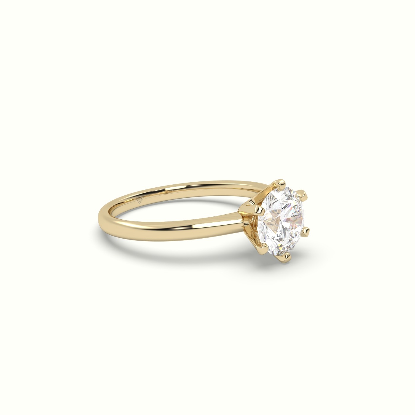 10K Yellow Gold Solitaire Round Diamond Ring 6 Prong Elegance