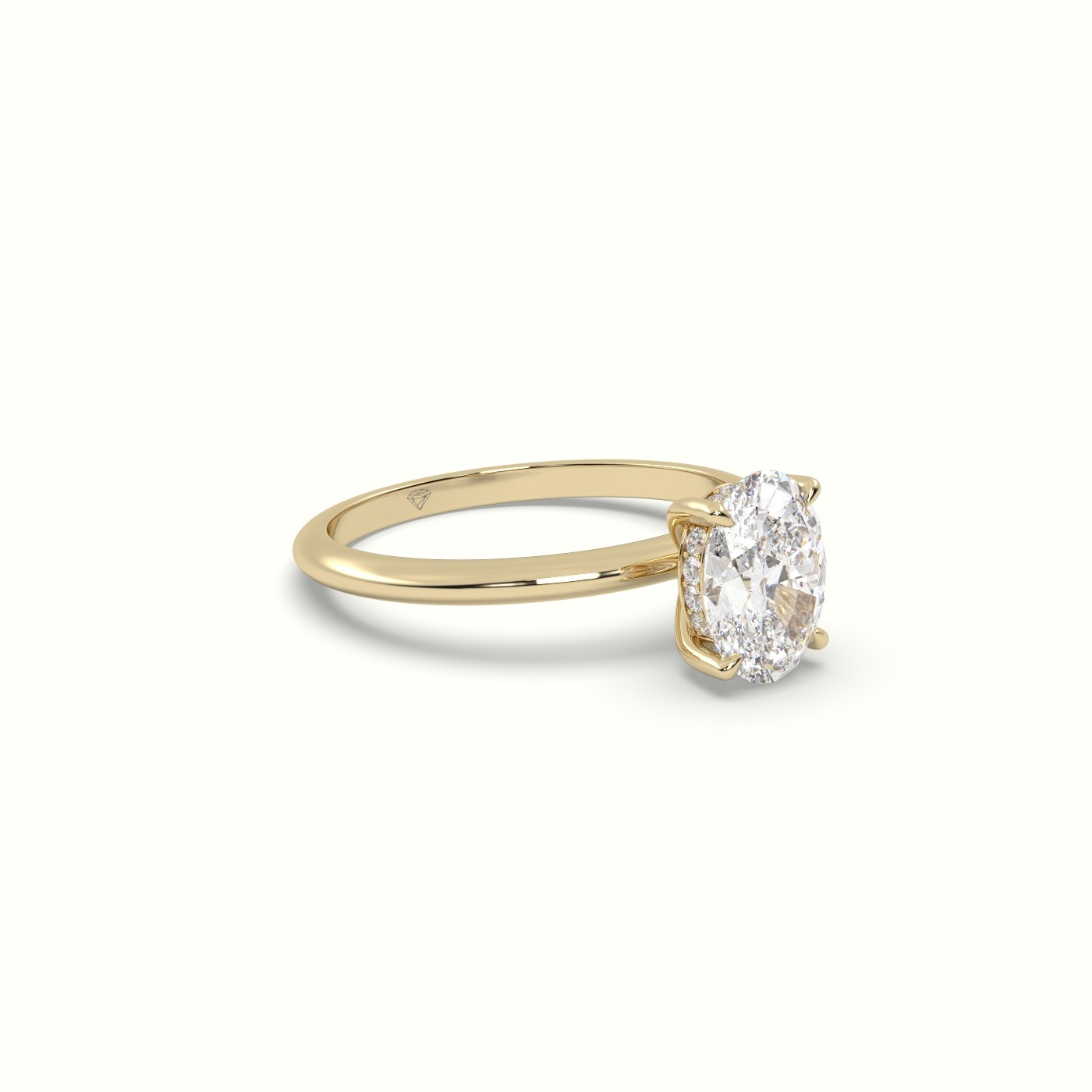 10K YELLOW GOLD Oval Diamond Ring with Hidden Halo  Setting