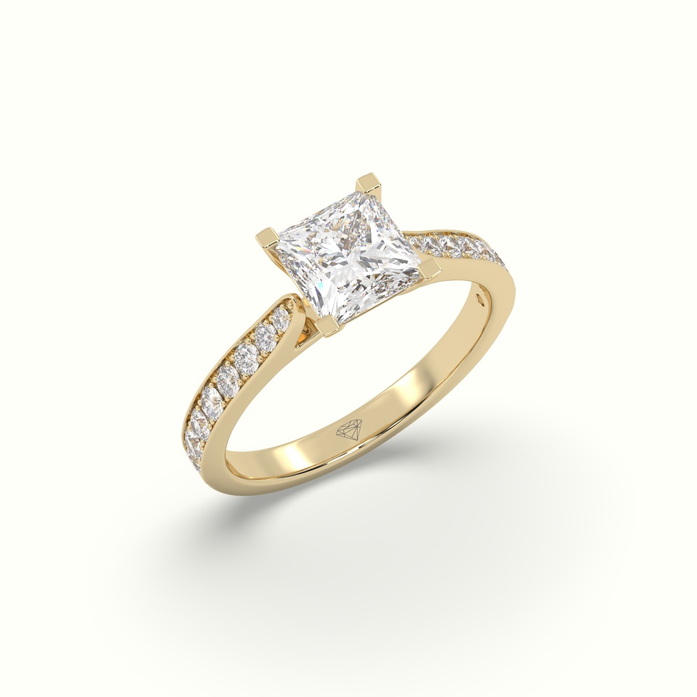 10K YELLOW GOLD Princess Cut Diamond Engagament Ring With Pave Setting