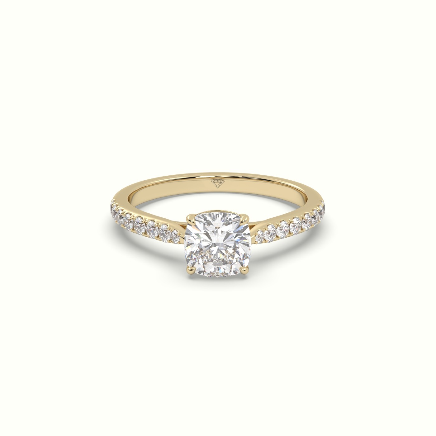 10K YELLOW GOLD Cushion-Cut Pave Set Diamond Engagement Ring