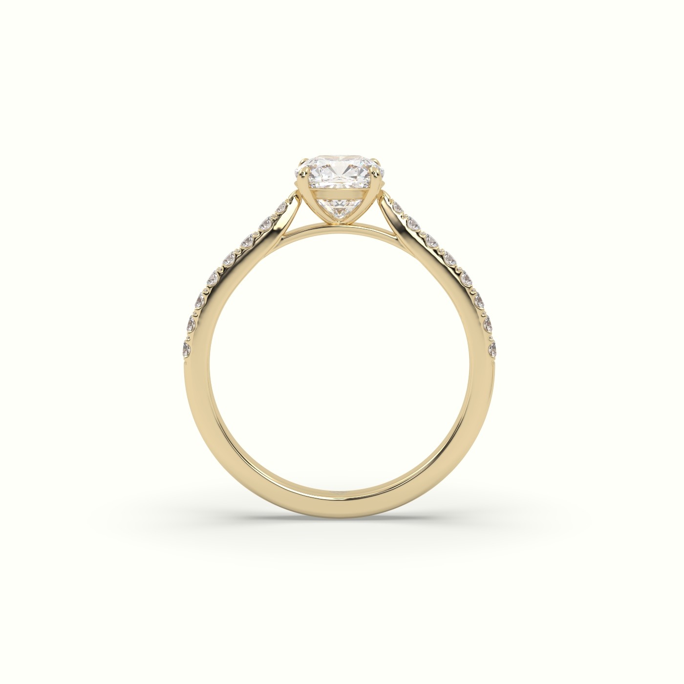 10K YELLOW GOLD Cushion-Cut Pave Set Diamond Engagement Ring