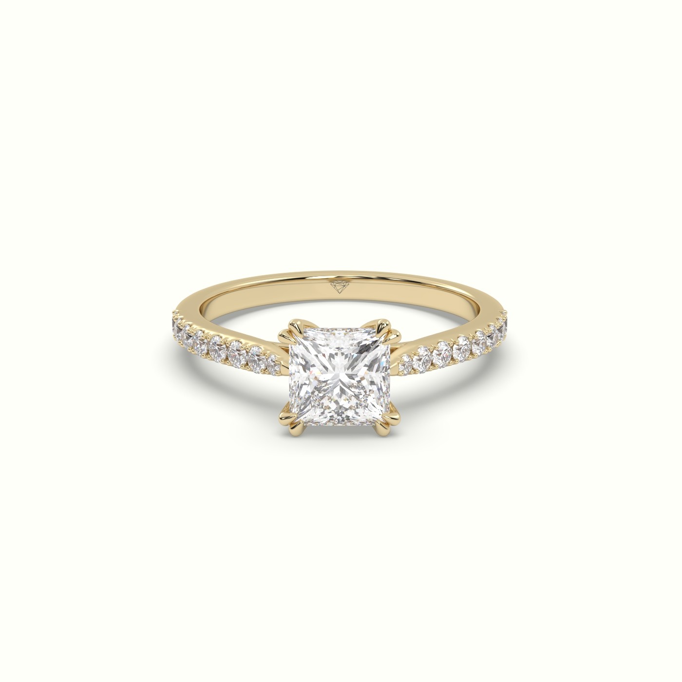 10K YELLOW GOLD Princess-Cut Diamond Pave Engagement Ring