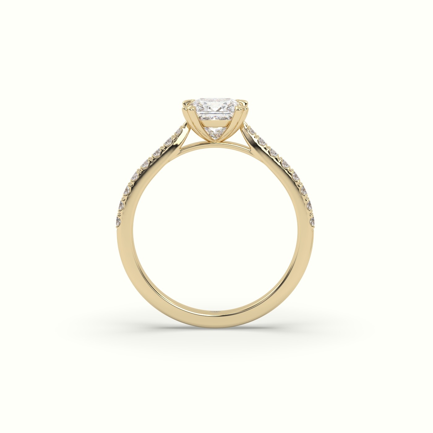10K YELLOW GOLD Princess-Cut Diamond Pave Engagement Ring
