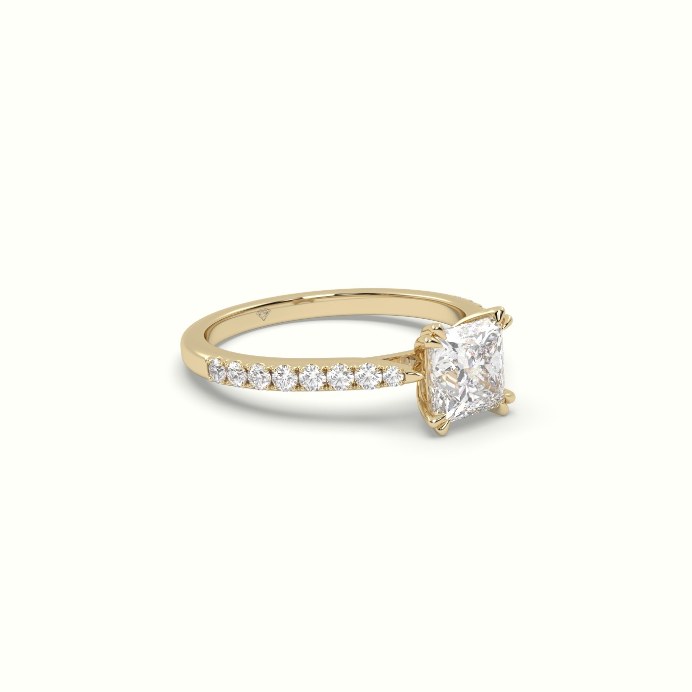 10K YELLOW GOLD Princess-Cut Diamond Pave Engagement Ring