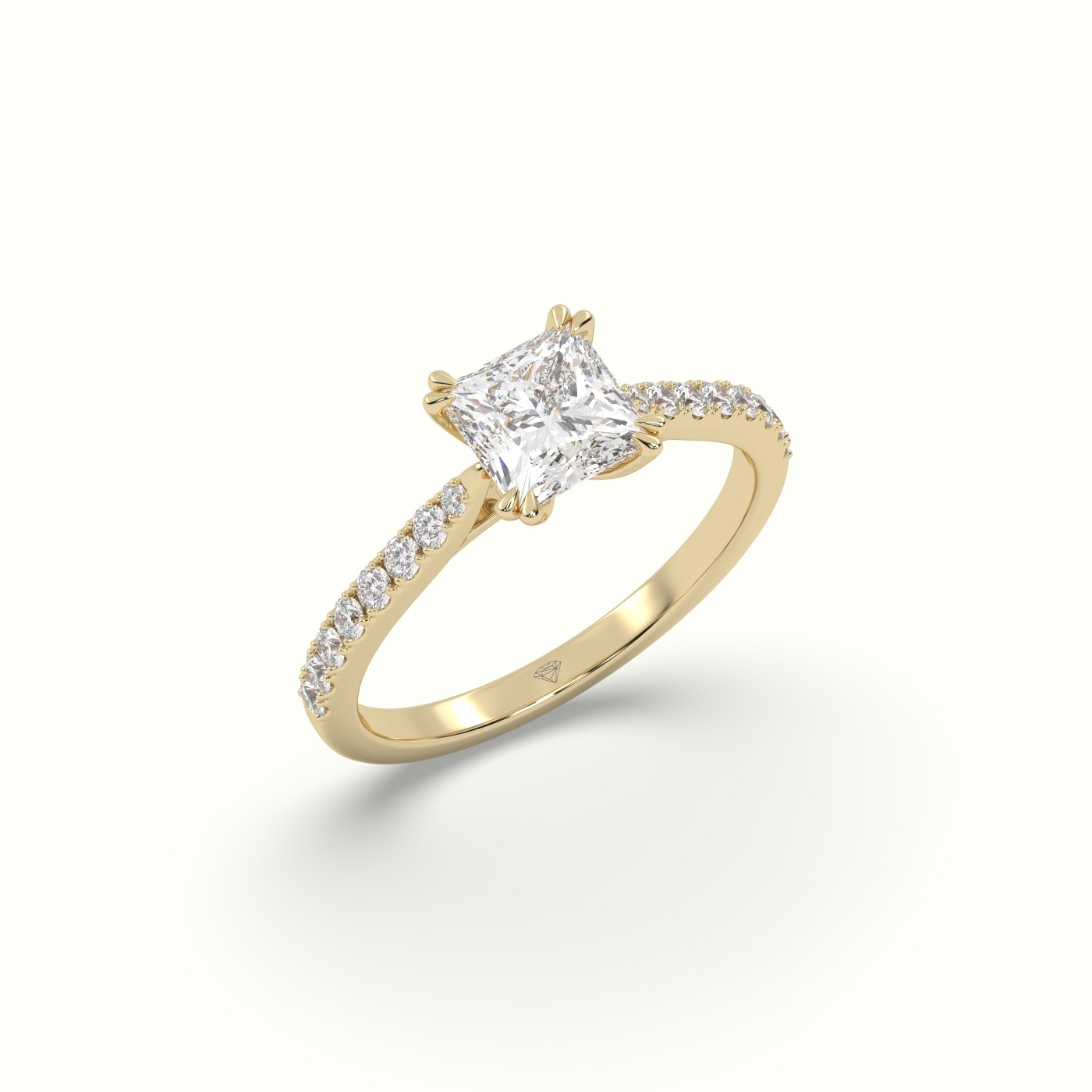 10K YELLOW GOLD Princess-Cut Diamond Pave Engagement Ring