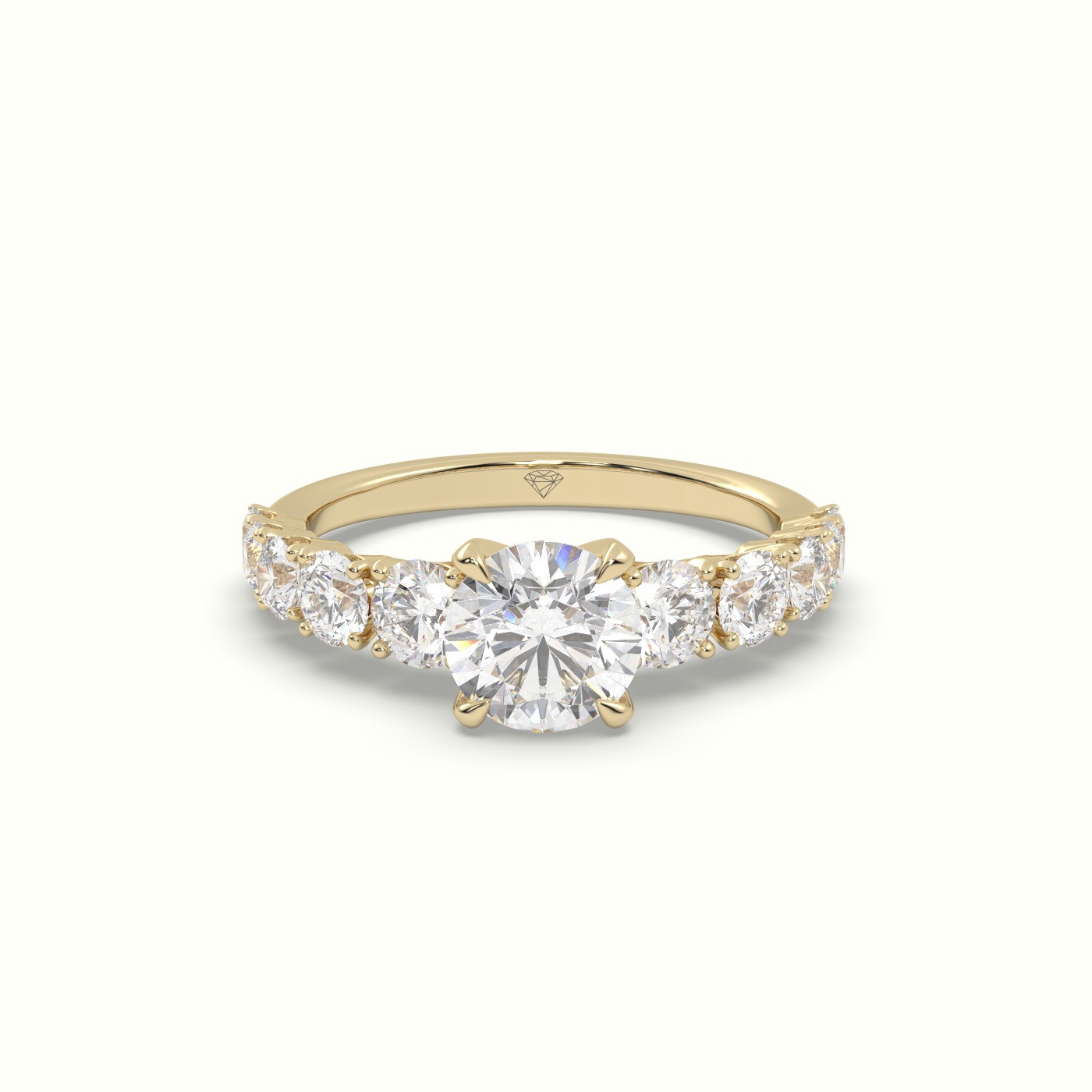 10K Yellow Gold Classic Round Diamond Side-Stone Engagement Ring