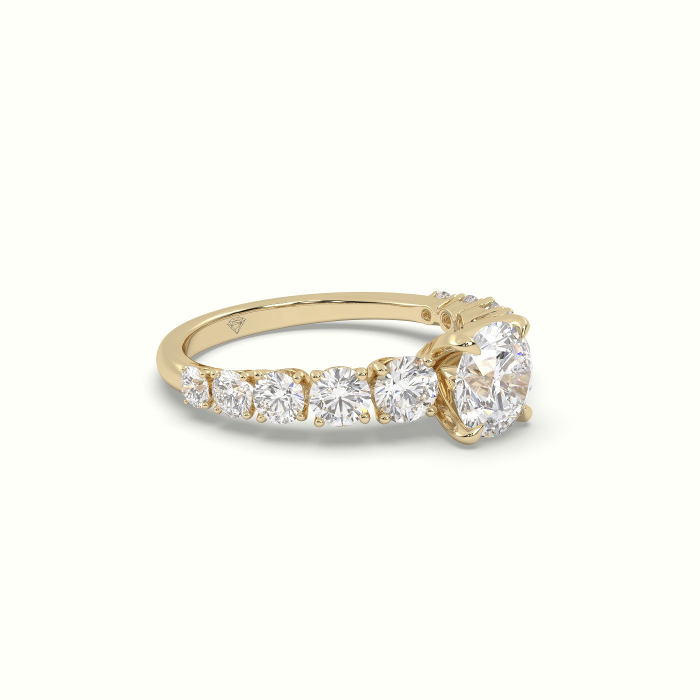 10K Yellow Gold Classic Round Diamond Side-Stone Engagement Ring