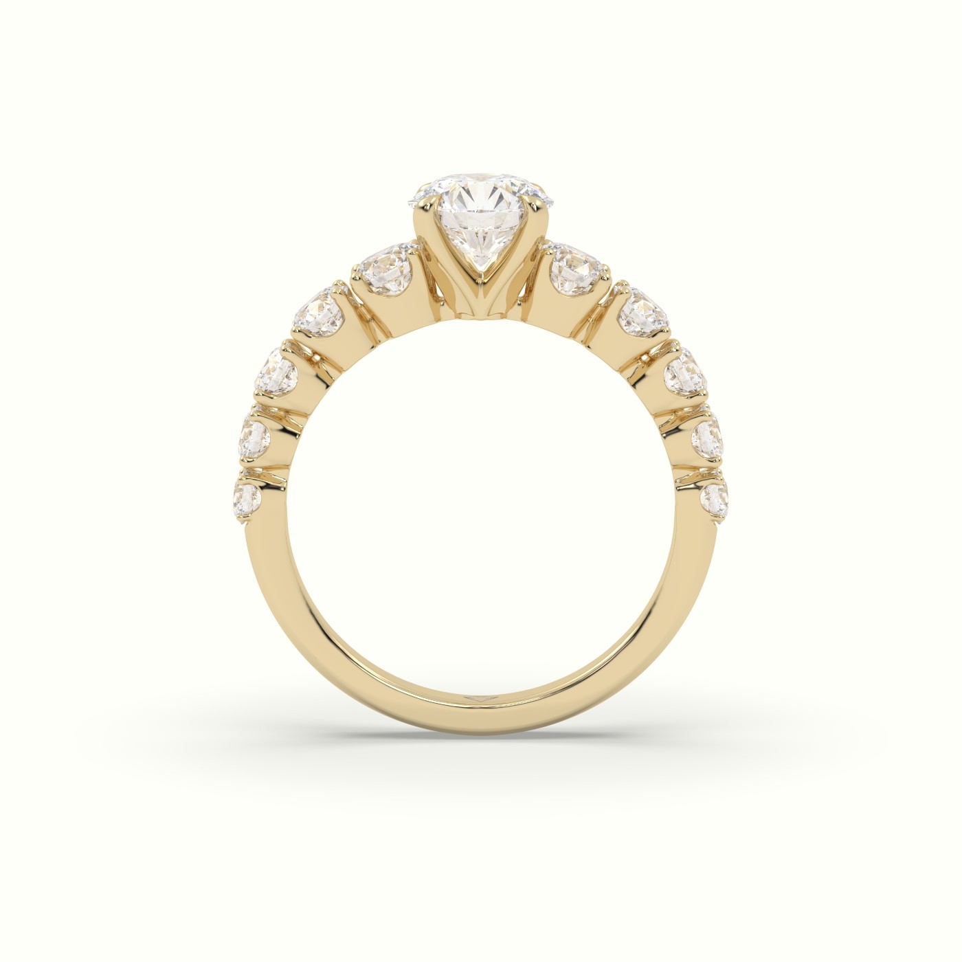 10K Yellow Gold Classic Round Diamond Side-Stone Engagement Ring