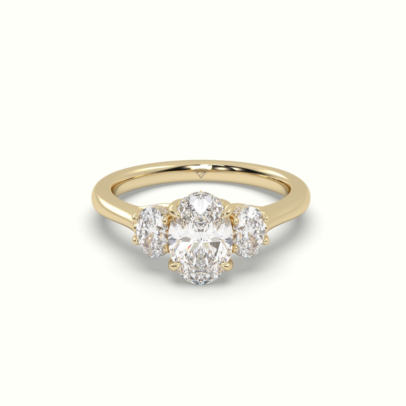 10K Yellow Gold Oval Trilogy Diamond Engagement Ring