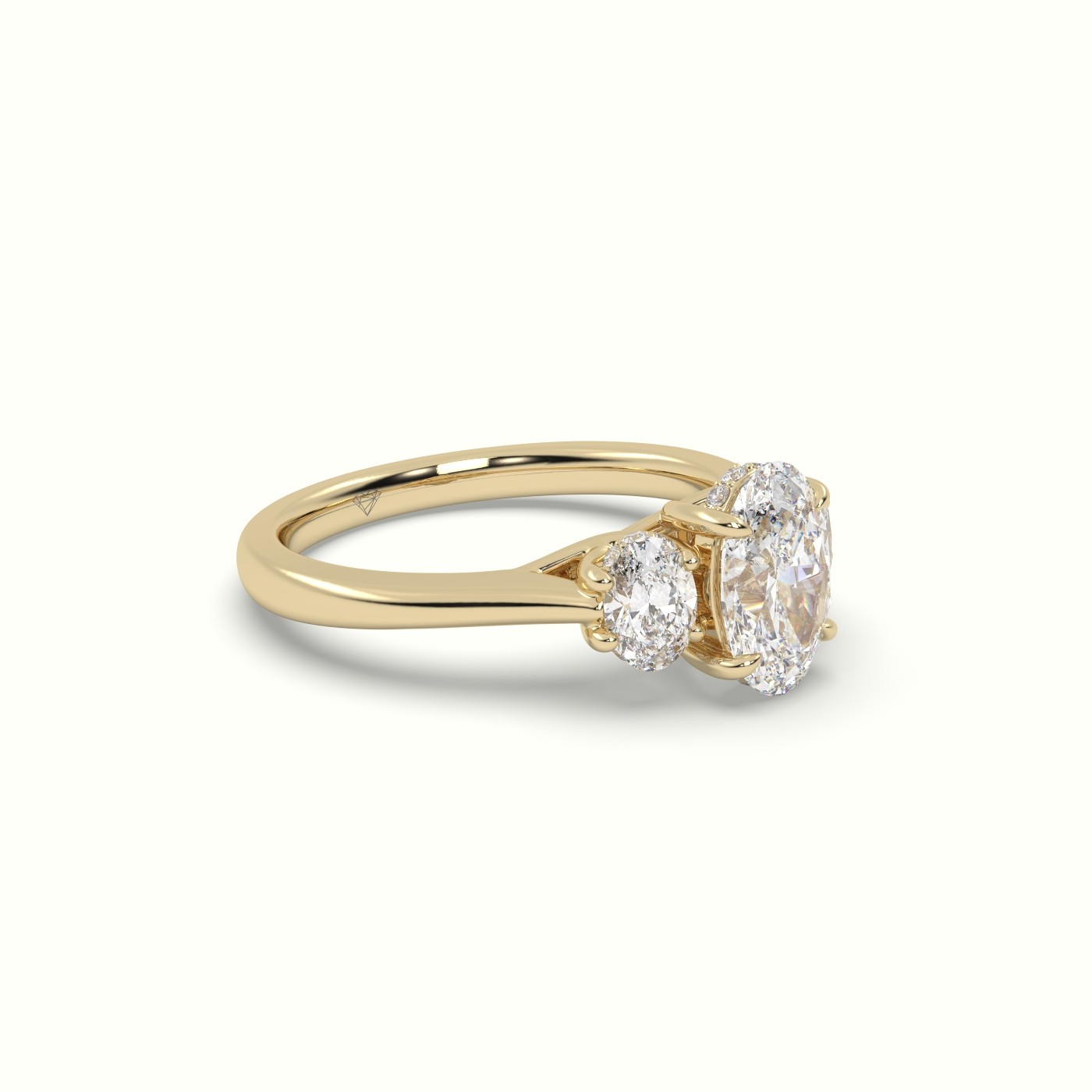 10K Yellow Gold Oval Trilogy Diamond Engagement Ring