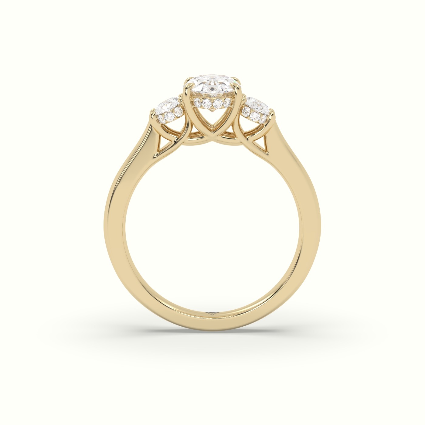 10K Yellow Gold Oval Trilogy Diamond Engagement Ring