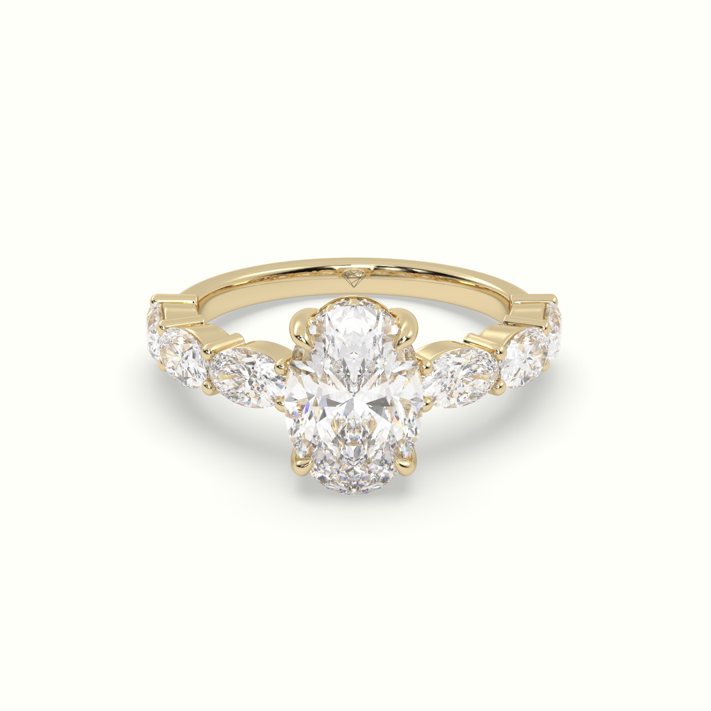 10K Yellow Gold Oval Diamond Engagement Ring with Side Ovals