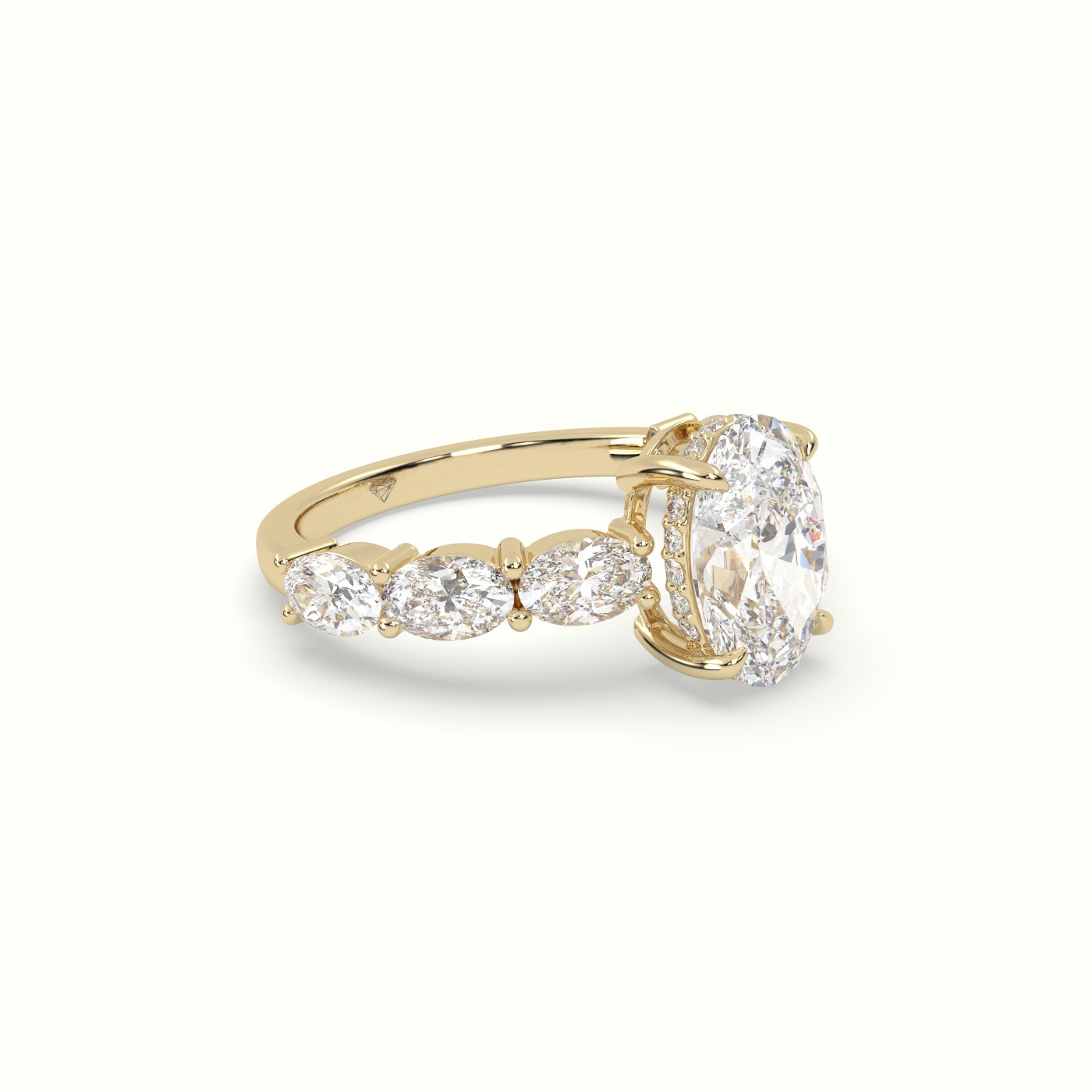 10K Yellow Gold Oval Diamond Engagement Ring with Side Ovals