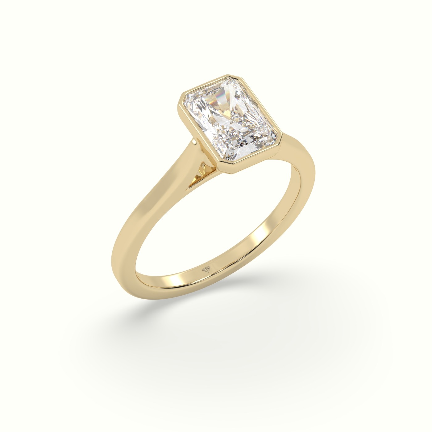10K Yellow Gold Radiant Cut Diamond Bezel Set Engagement Ring