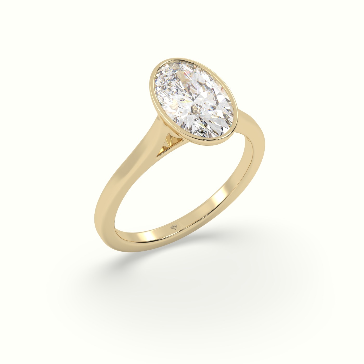 10K Yellow Gold Oval Cut Diamond Bezel Set Engagement Ring