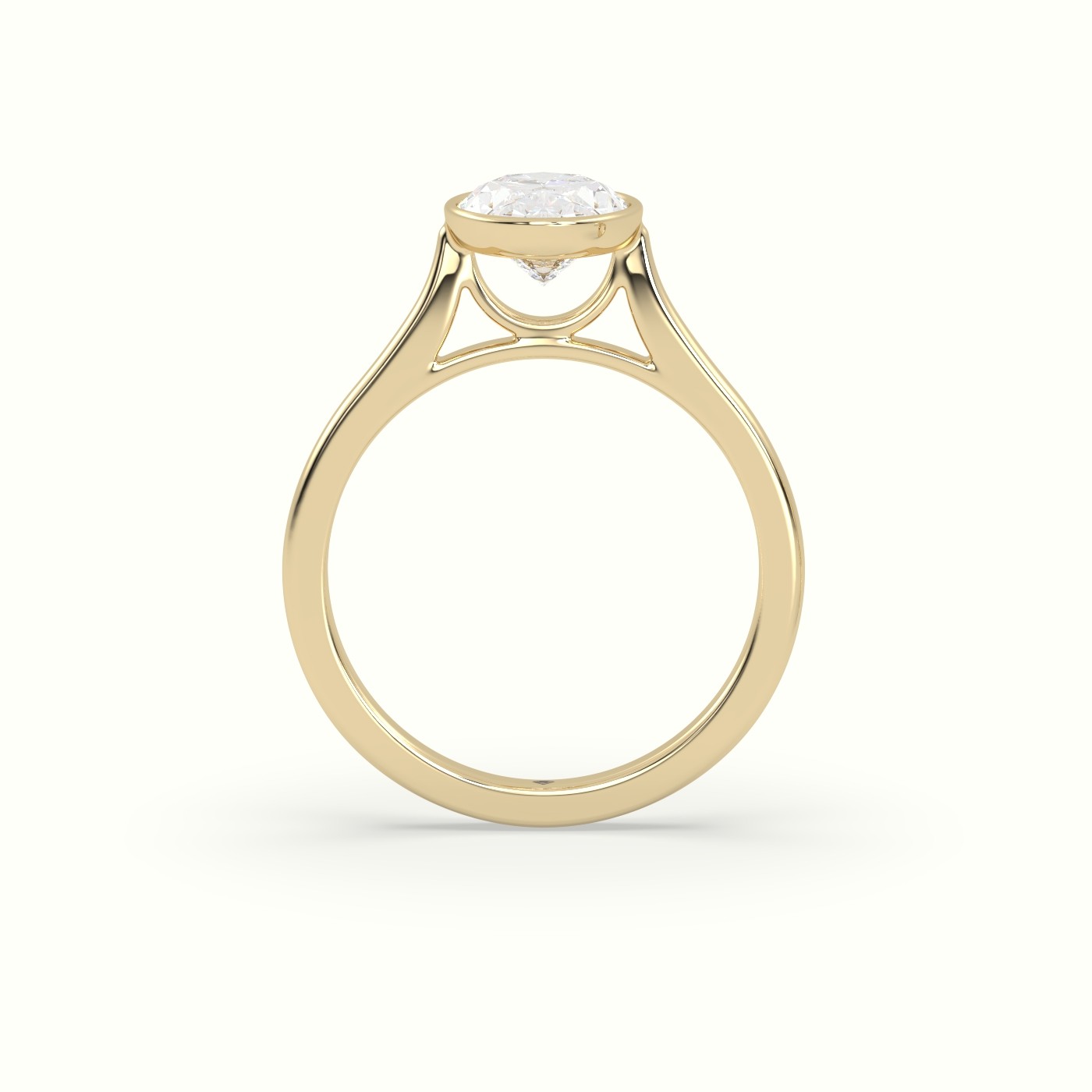 10K Yellow Gold Oval Cut Diamond Bezel Set Engagement Ring