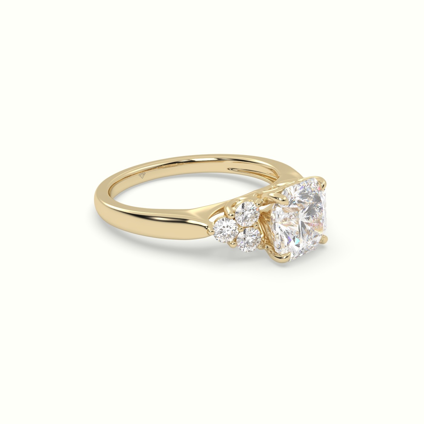 10K Yellow Gold Asscher Cut Diamond Side Stone Engagement Ring