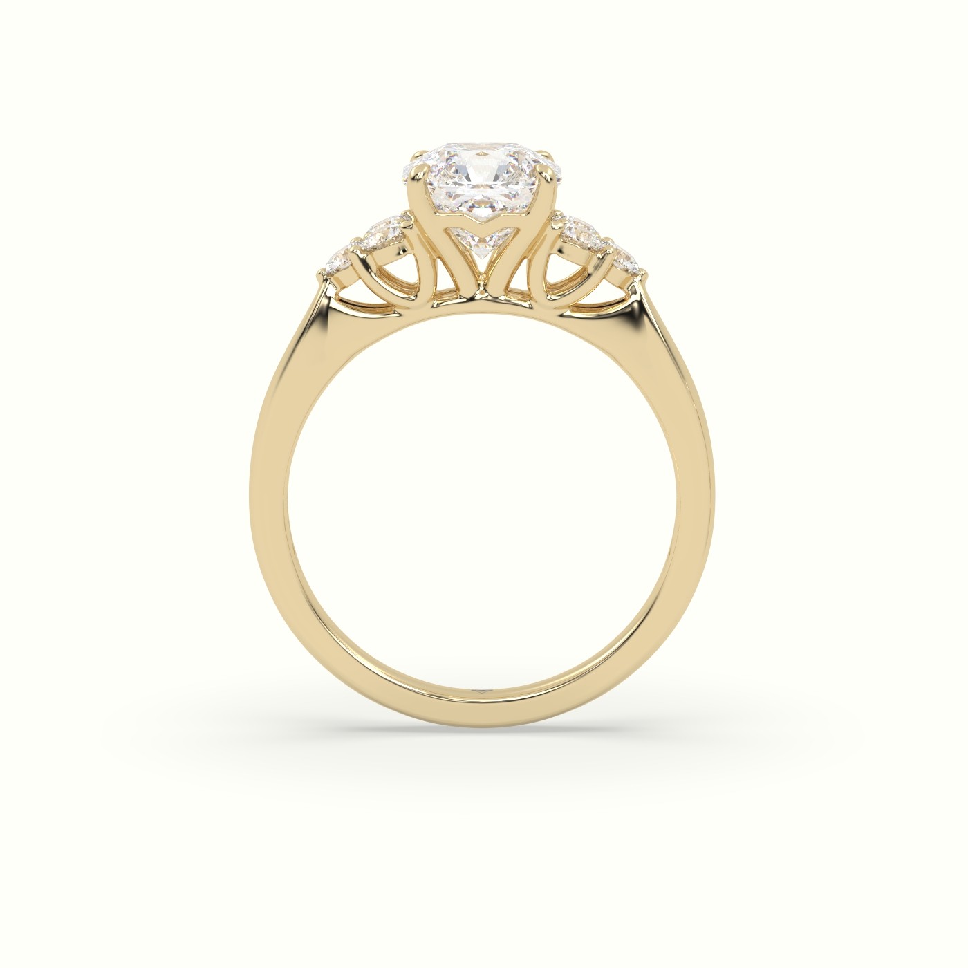 10K Yellow Gold Asscher Cut Diamond Side Stone Engagement Ring