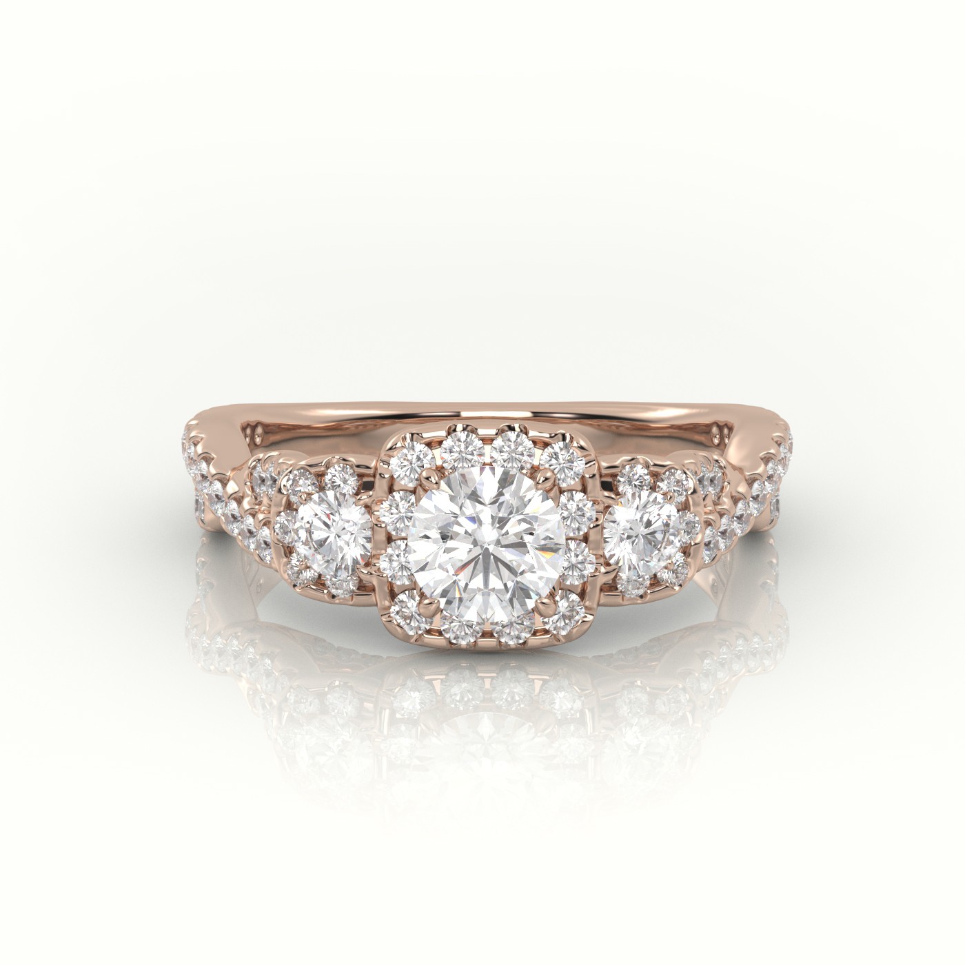 18K ROSE GOLD ROUND CUT DIAMOND HALO SETTING DESIGNER ENGAGEMENT RING