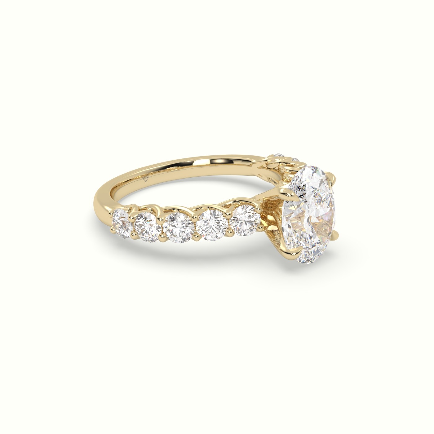 10K Yellow Gold Oval Cut Diamond Engagement Ring with Side Stones