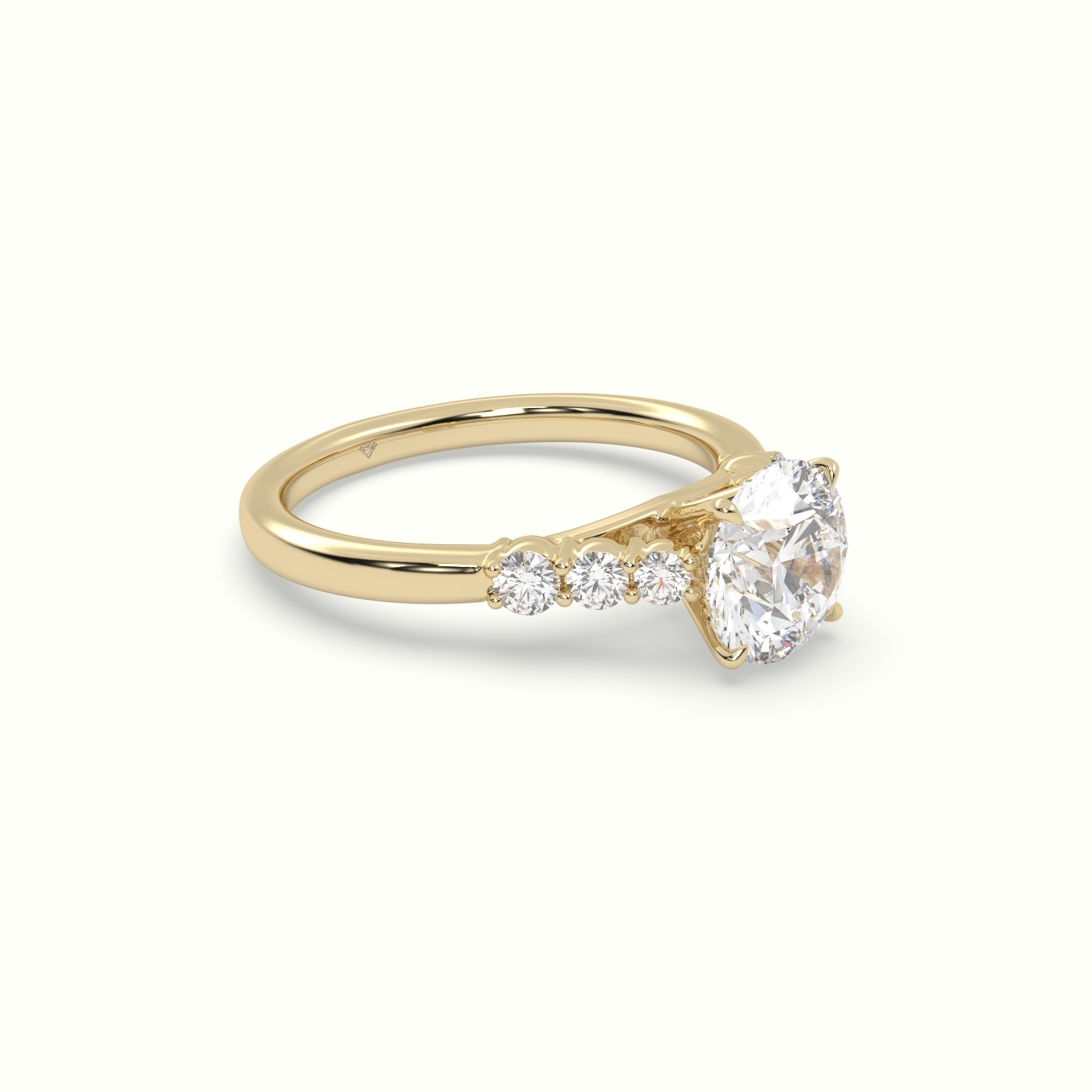 10K Yellow Gold Round Cut Diamond Engagement Ring with Side Stones